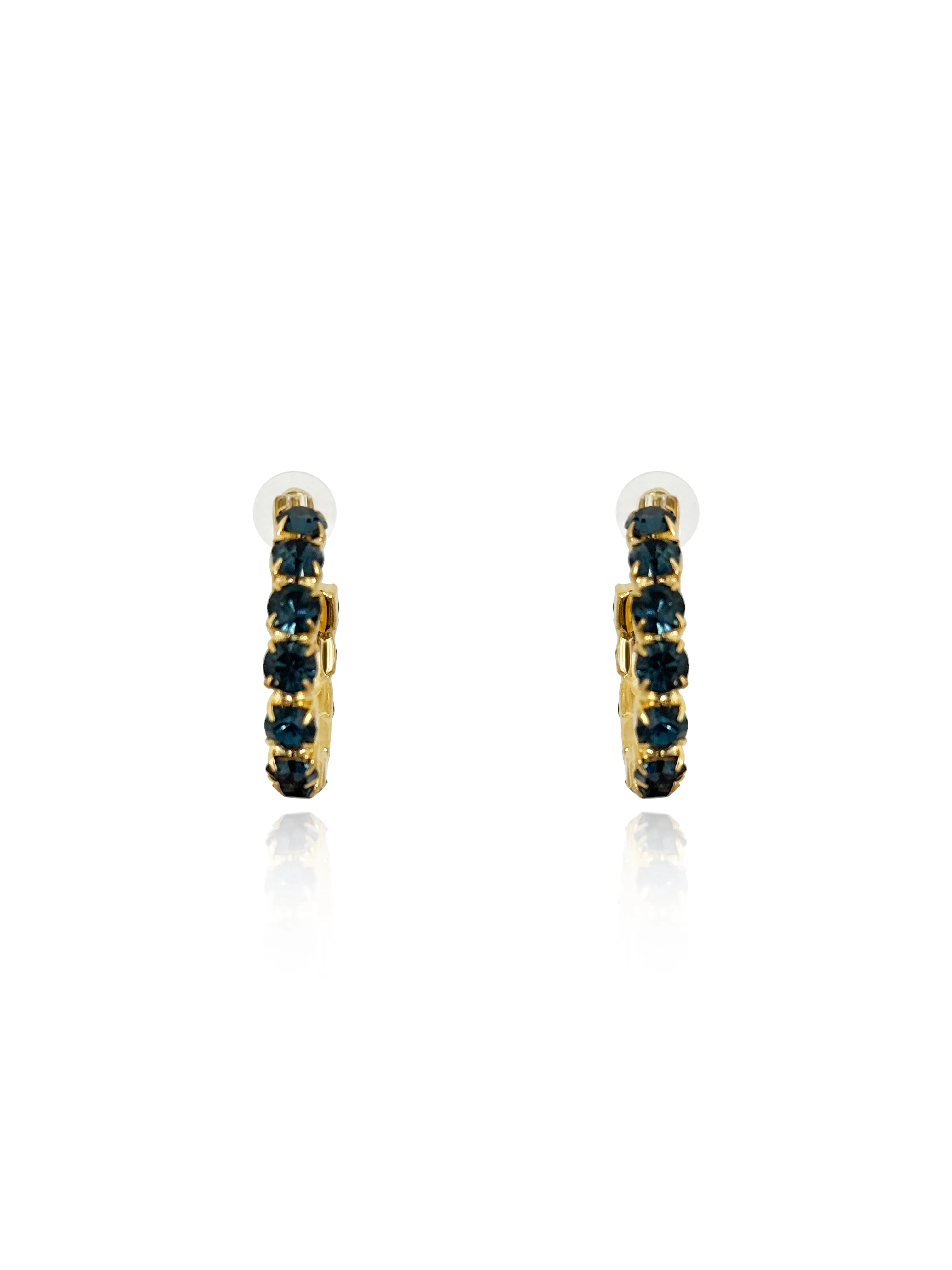 Dark Blue Crystal Hoop Earrings