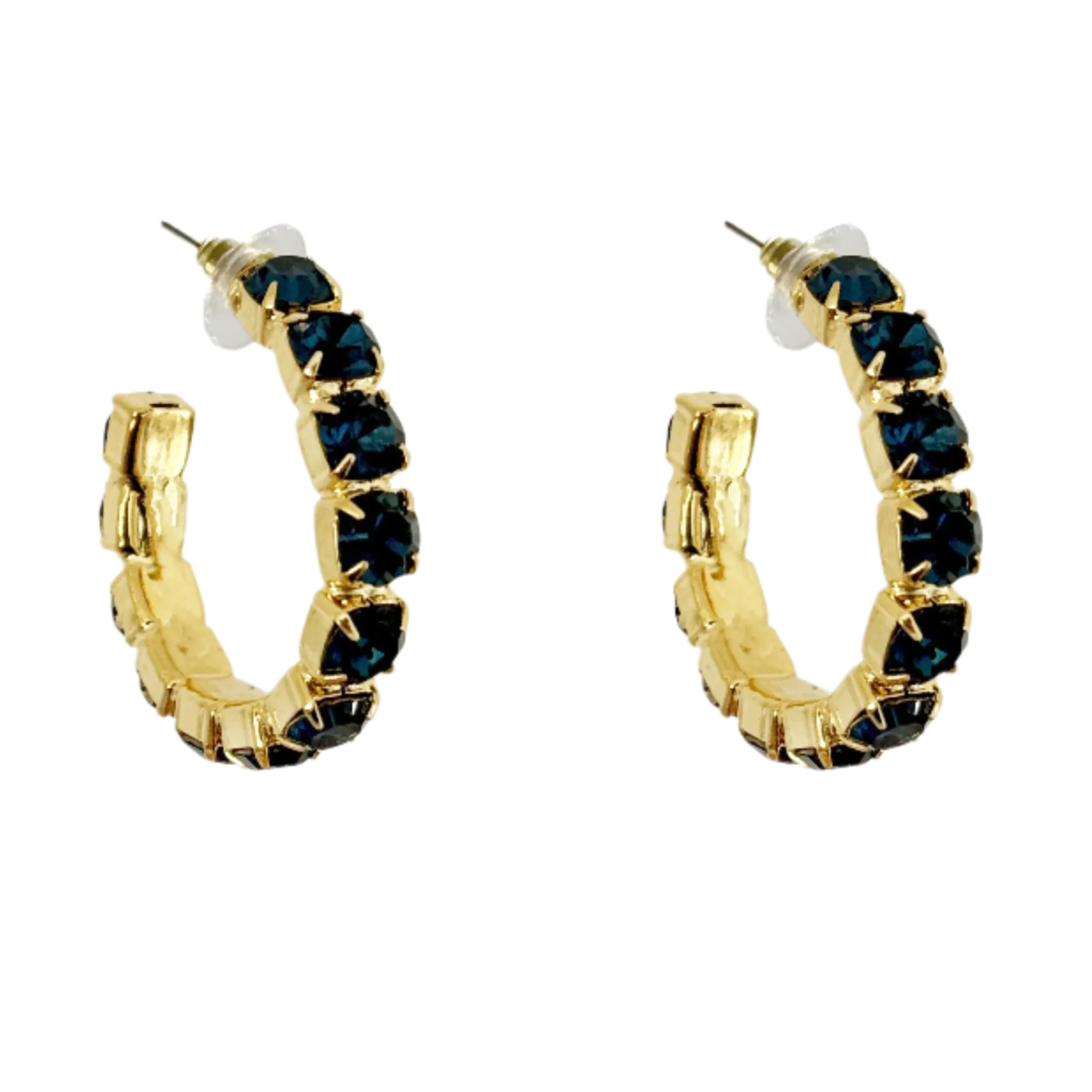 Dark Blue Crystal Hoop Earrings