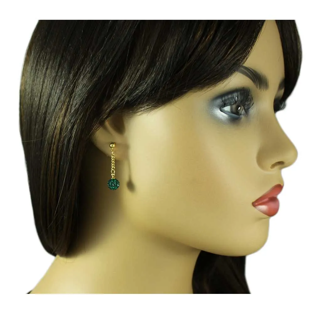 Dark Green 6MM Crystal Ball Dangling Earring - REC422G