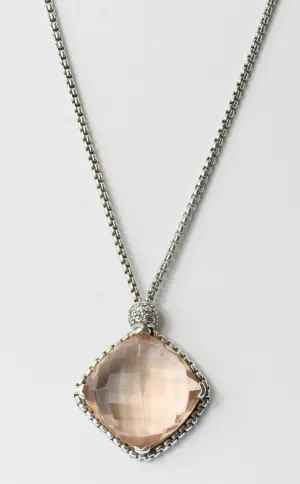 David Yurman Sterling Silver Morganite & Diamond Cushion on Point Necklace