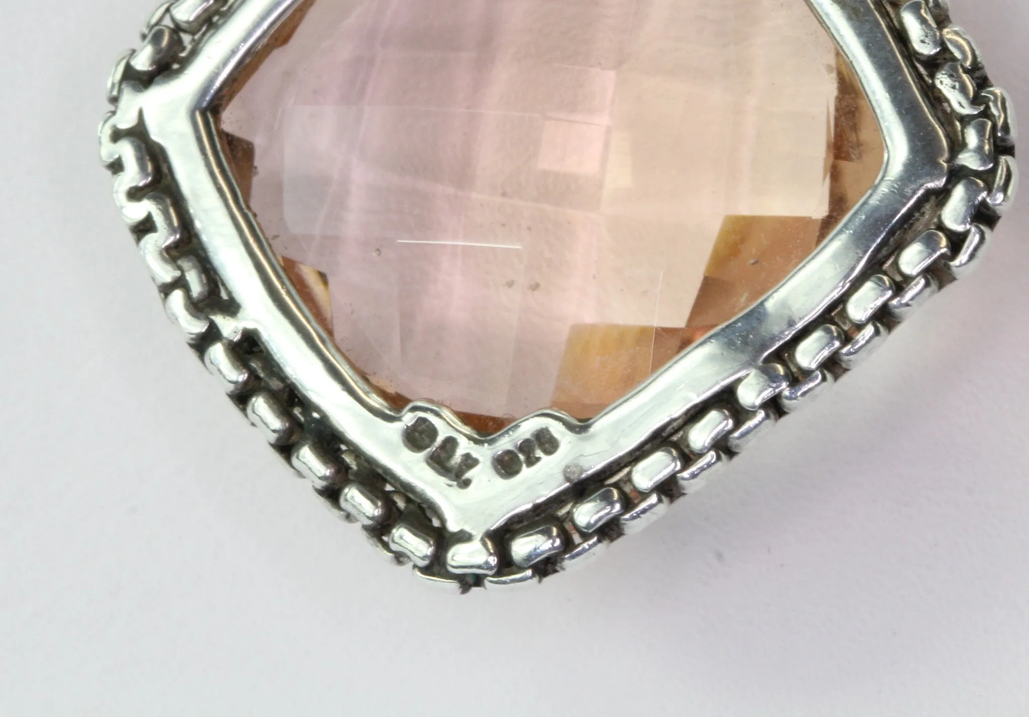 David Yurman Sterling Silver Morganite & Diamond Cushion on Point Necklace