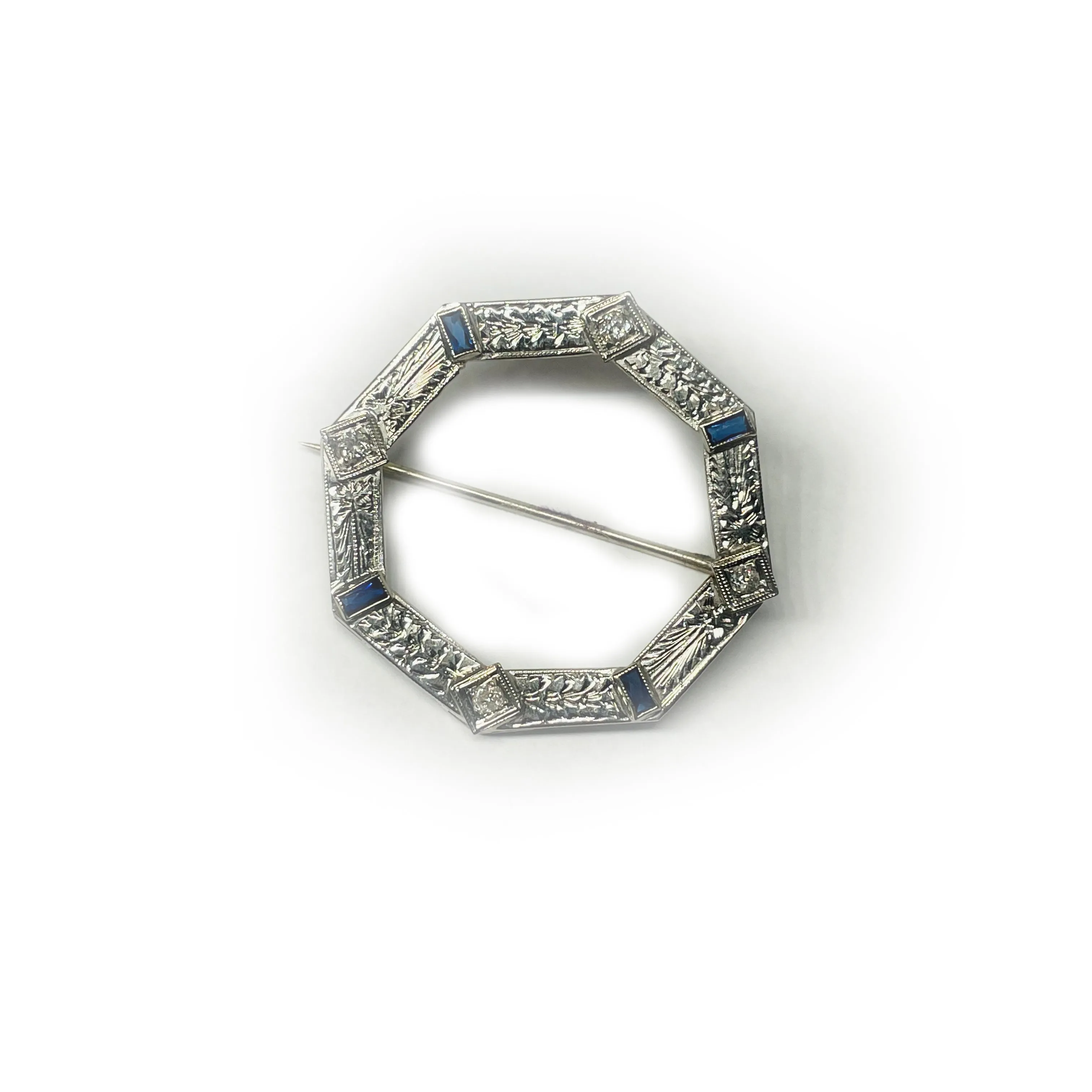 Dazzling 18K White Gold Octagonal Natural Diamond Pin