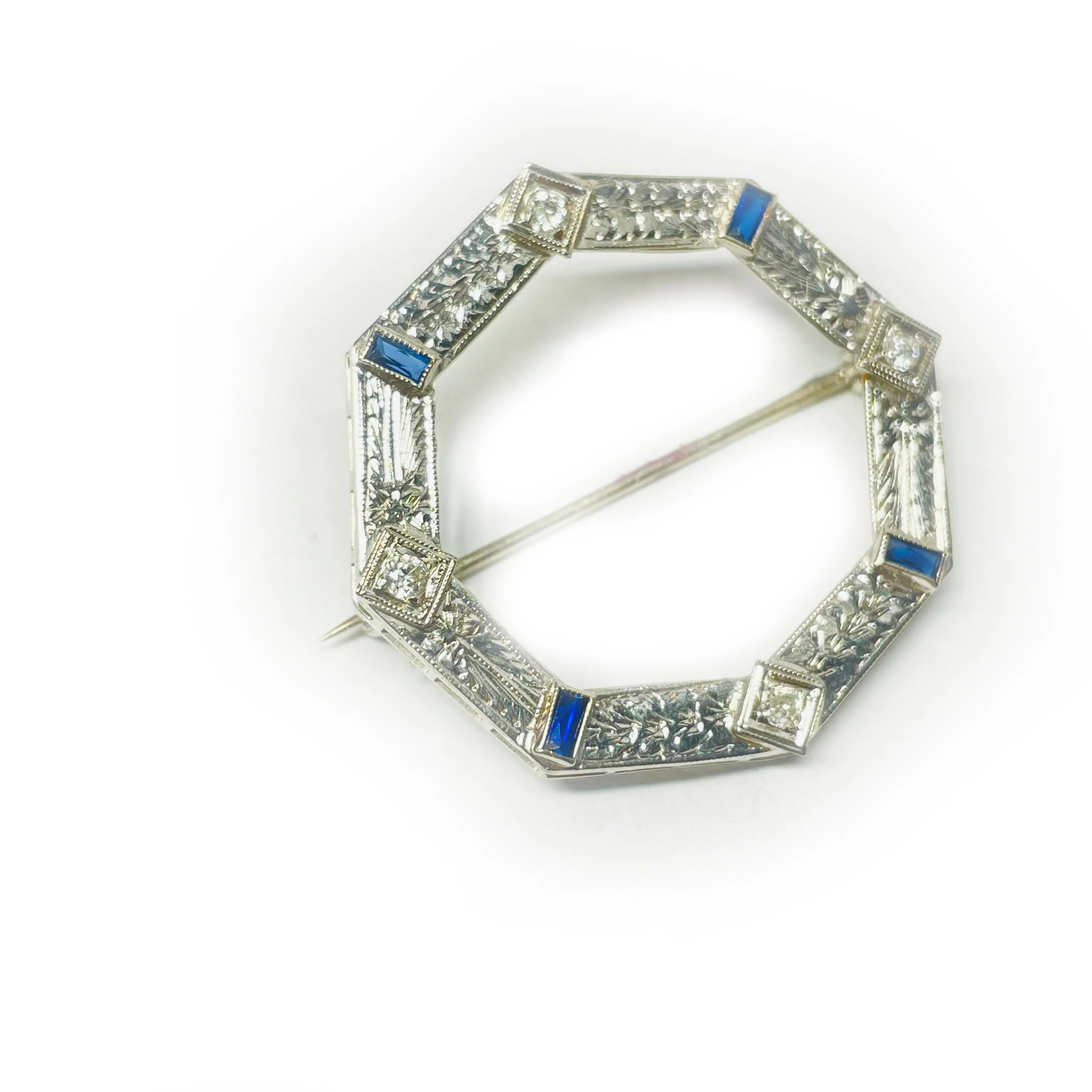 Dazzling 18K White Gold Octagonal Natural Diamond Pin