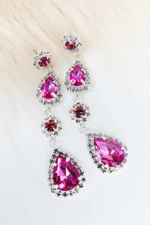Delphine Rose Crystal Teardrop Silvertone Earrings