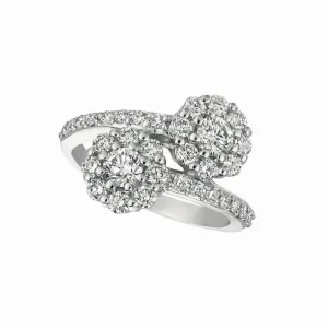 DIAMOND 2 FLOWERS RING 14K GOLD (1.5 CTW)