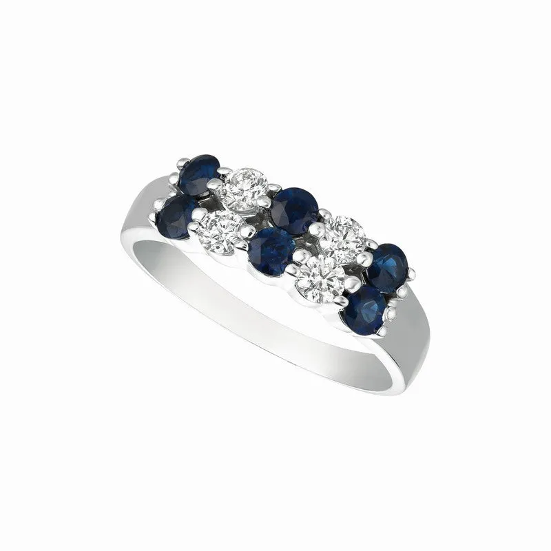 DIAMOND & SAPPHIRE 2 ROWS RING 14K GOLD (1.12 CTW)