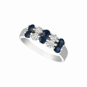 DIAMOND & SAPPHIRE 2 ROWS RING 14K GOLD (1.12 CTW)