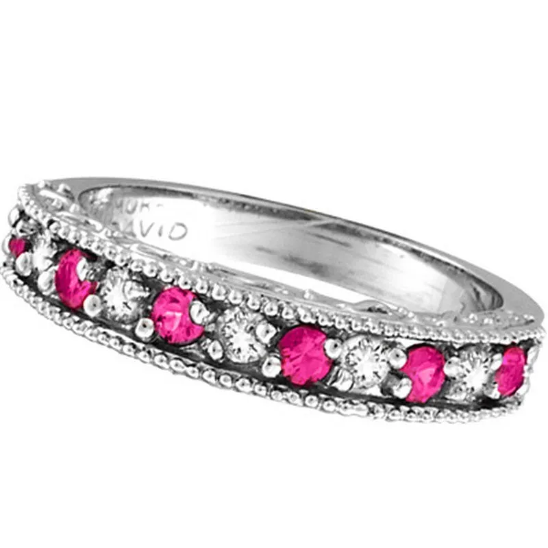 DIAMOND AND ROSE SAPPHIRE BAND RING 14K GOLD (0.61 CTW)