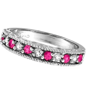 DIAMOND AND ROSE SAPPHIRE BAND RING 14K GOLD (0.61 CTW)