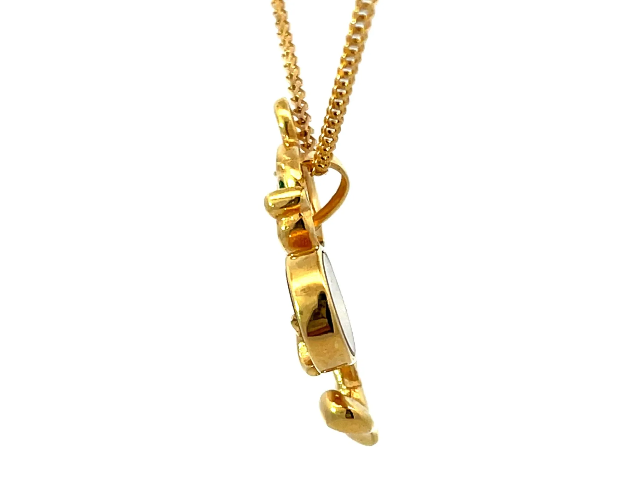 Diamond Emerald Sapphire Mickey Mouse Pendant Necklace Solid 18k Yellow Gold