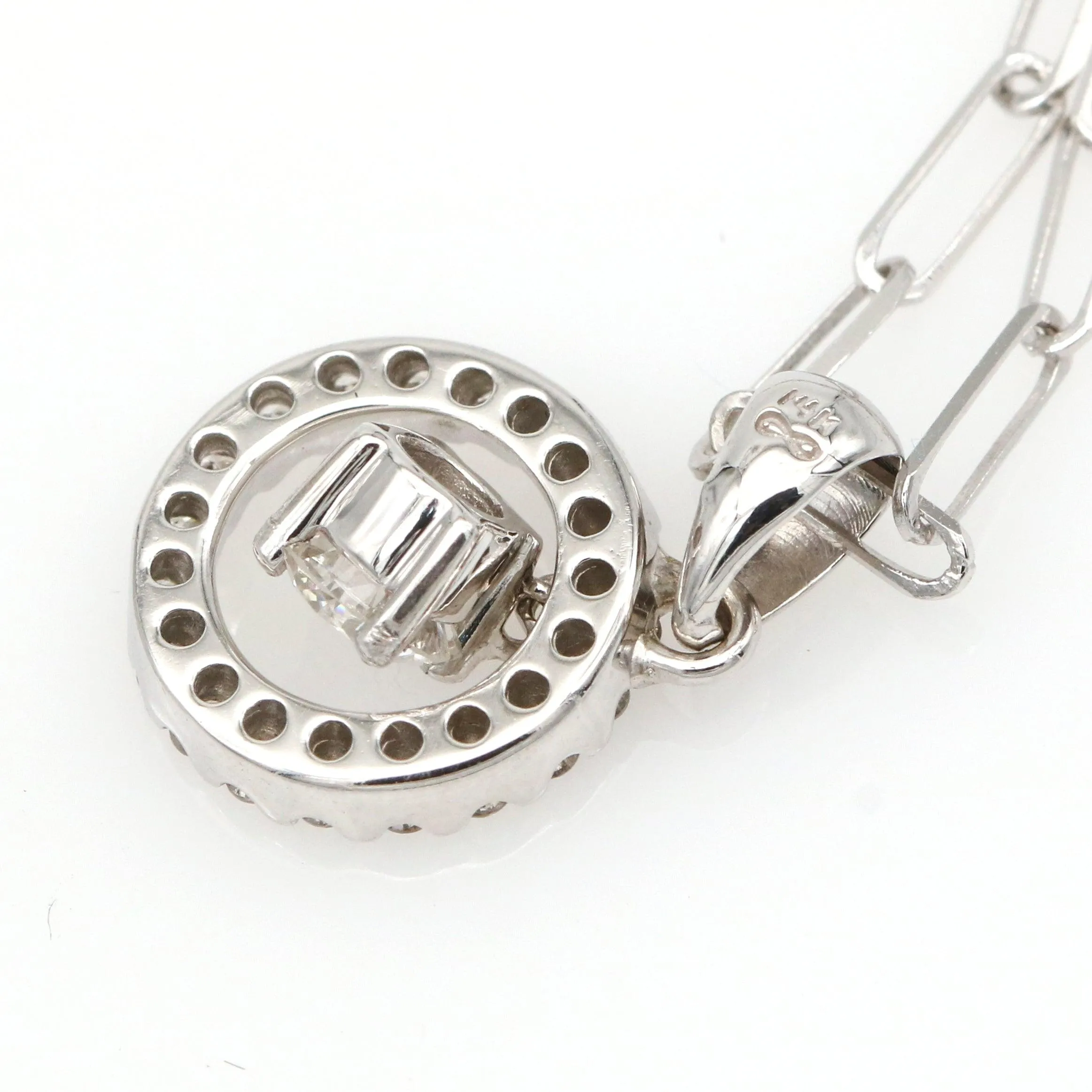 Diamond Round Dangling Pendant on Paperclip Chain in 14k White Gold 0.75 cttw