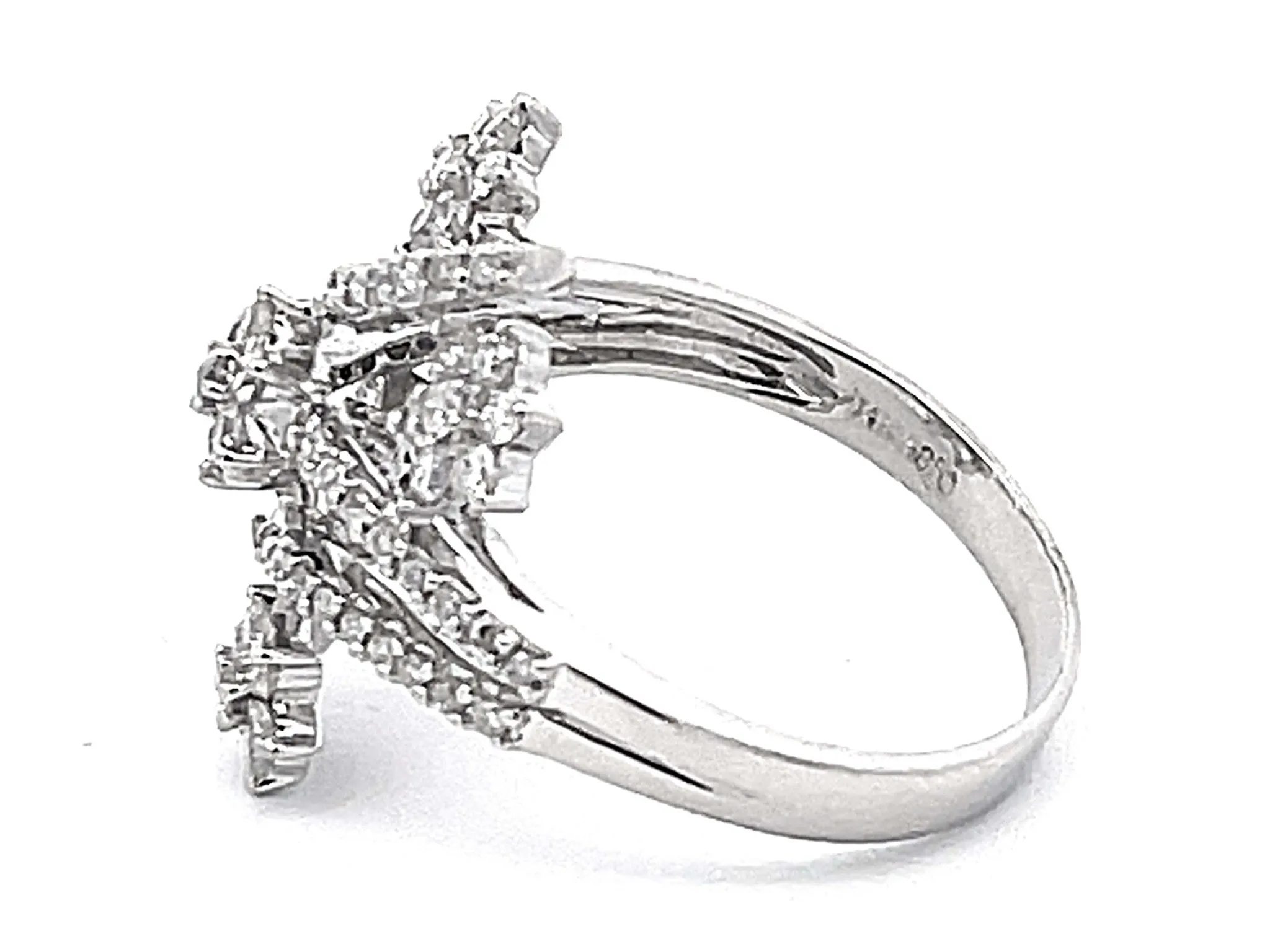 Diamond Row and Diamond Flower Wide Ring in 14k White Gold