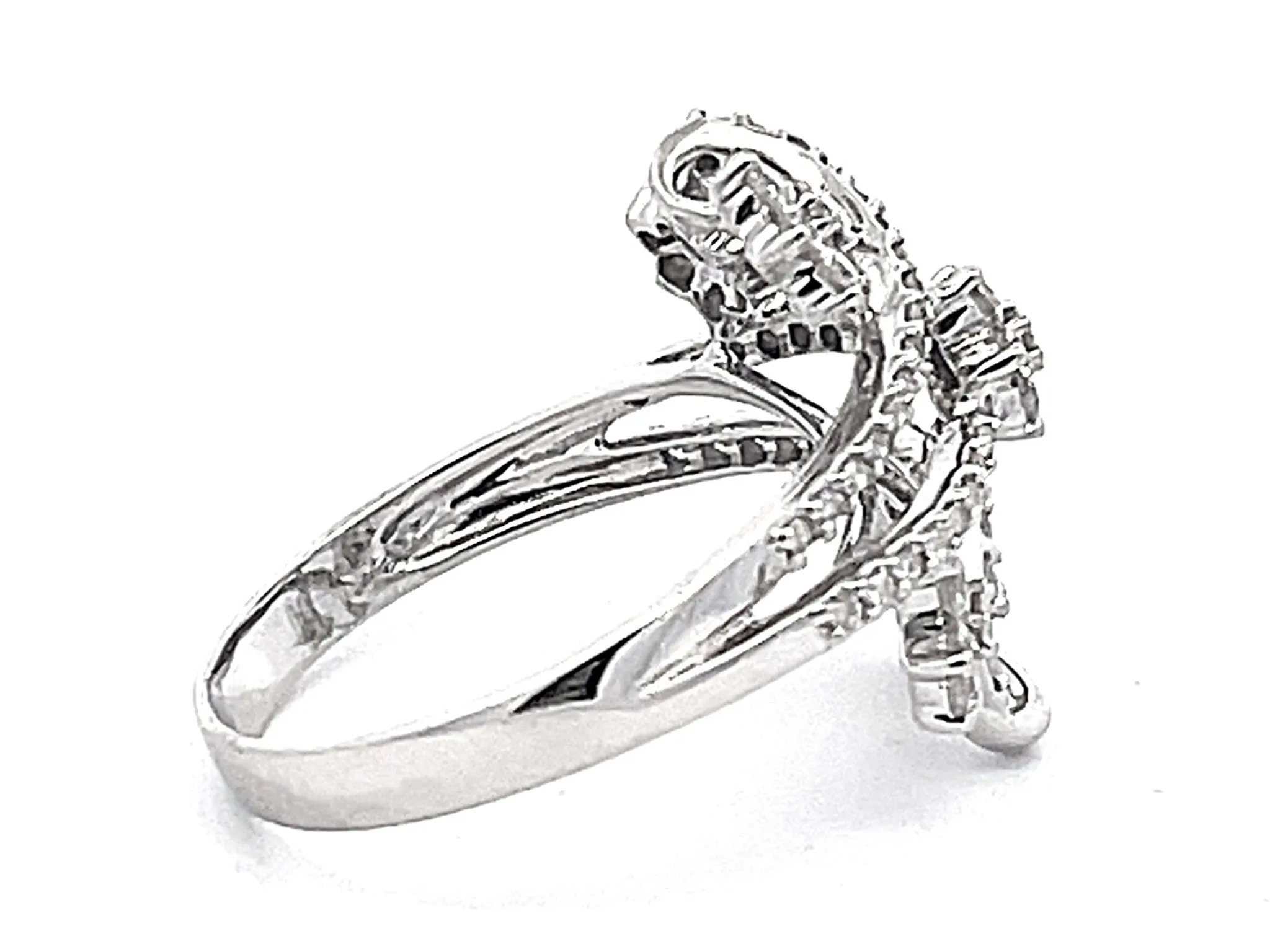 Diamond Row and Diamond Flower Wide Ring in 14k White Gold