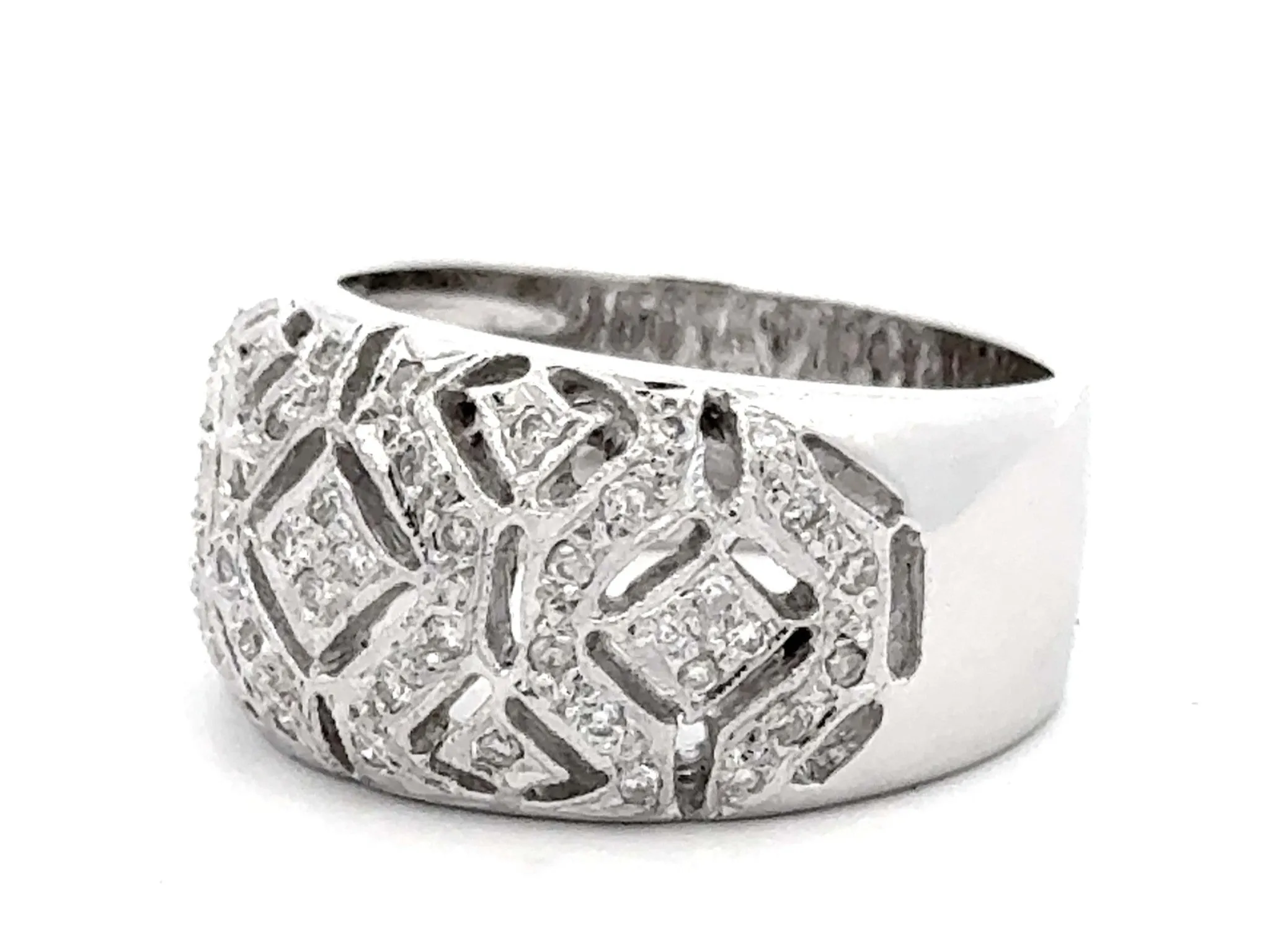 Diamond Wide Band Ring 14k White Gold
