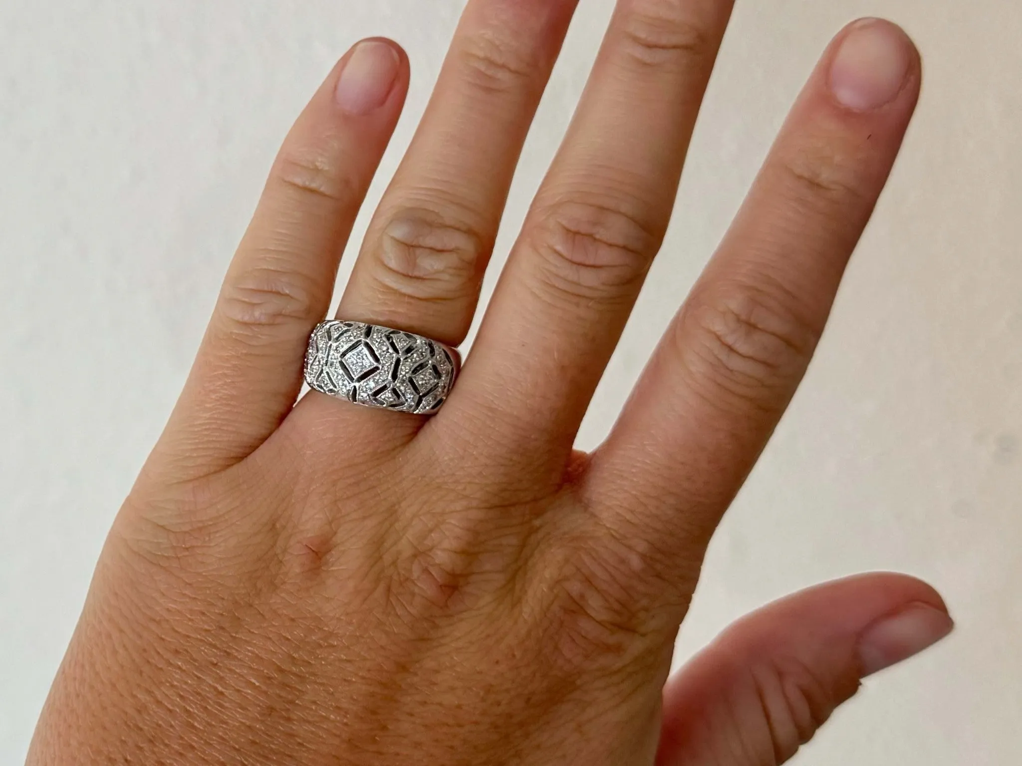 Diamond Wide Band Ring 14k White Gold