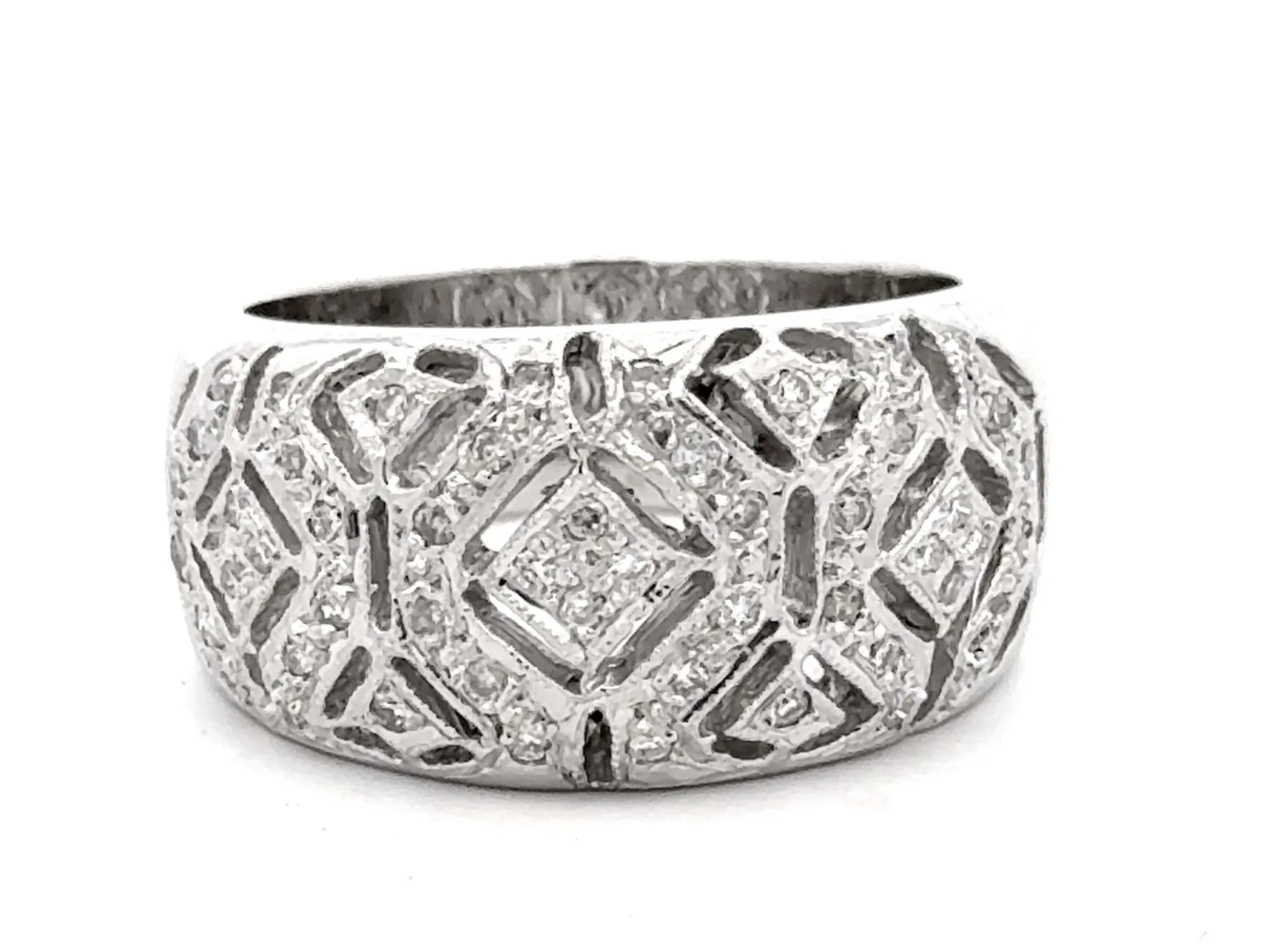 Diamond Wide Band Ring 14k White Gold