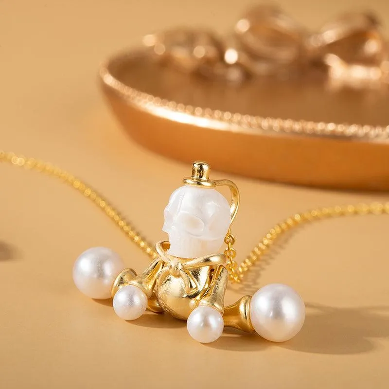 Doll Pearl Skull Necklace