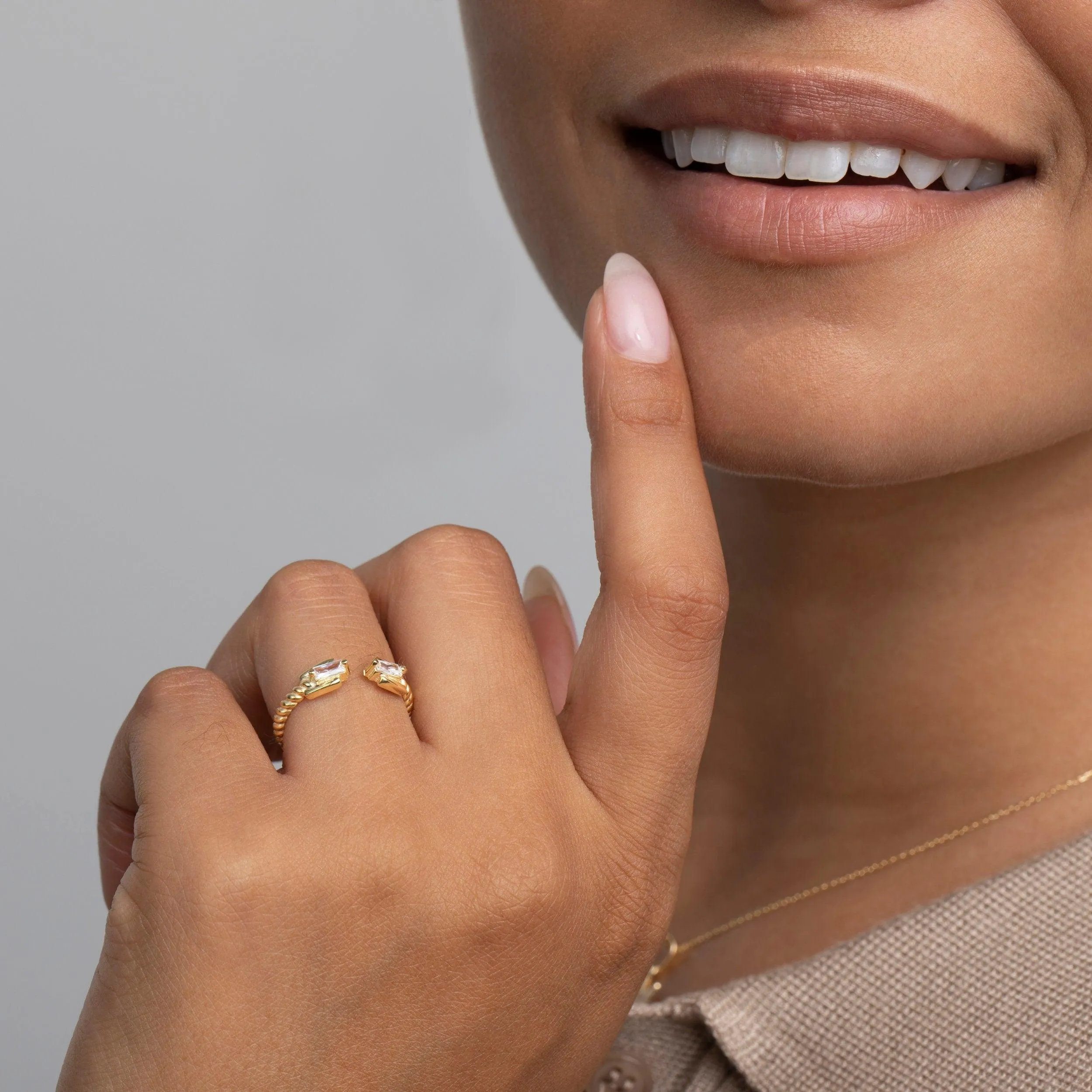 Double Baguette Diamond Ring - 18K Gold Vermeil