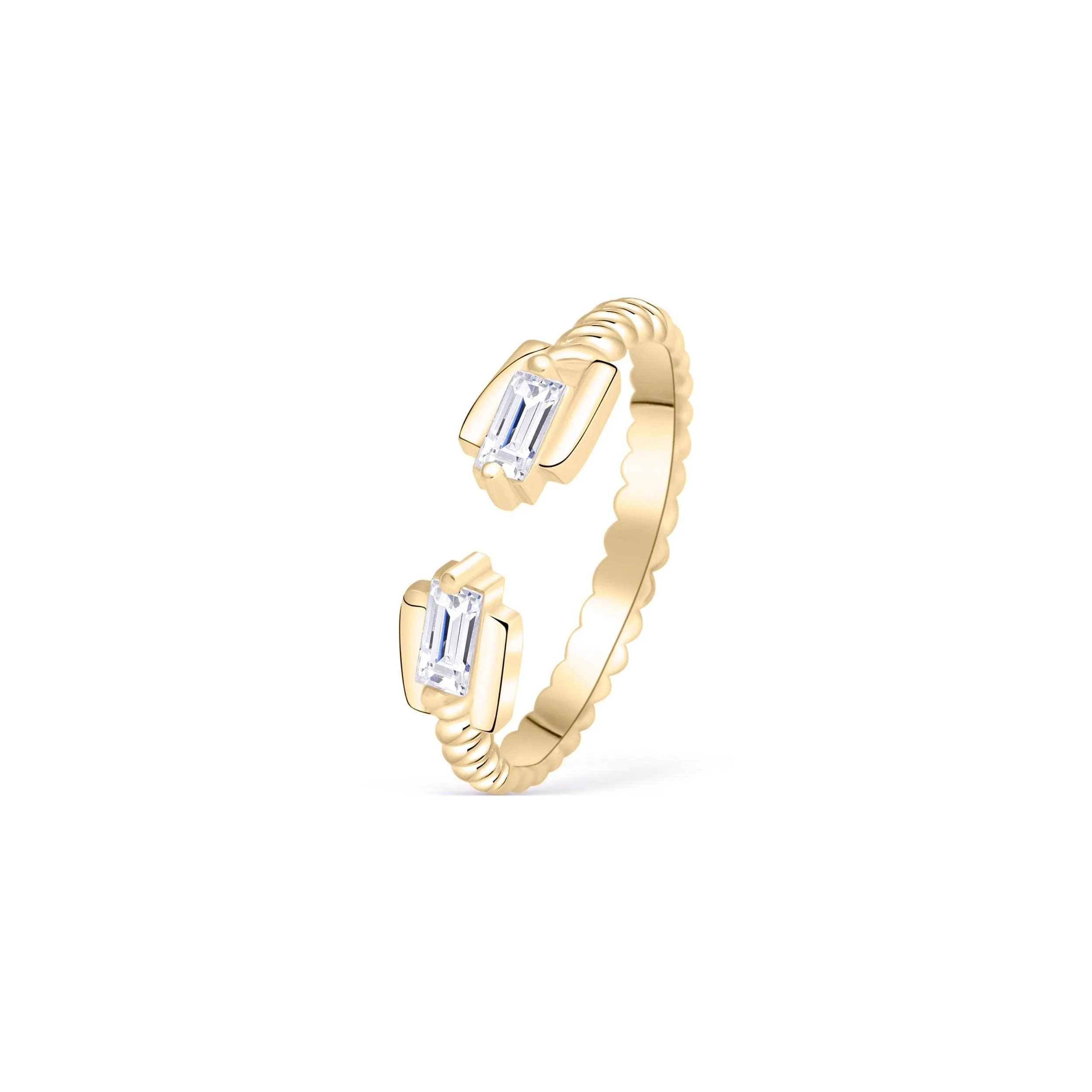 Double Baguette Diamond Ring - 18K Gold Vermeil