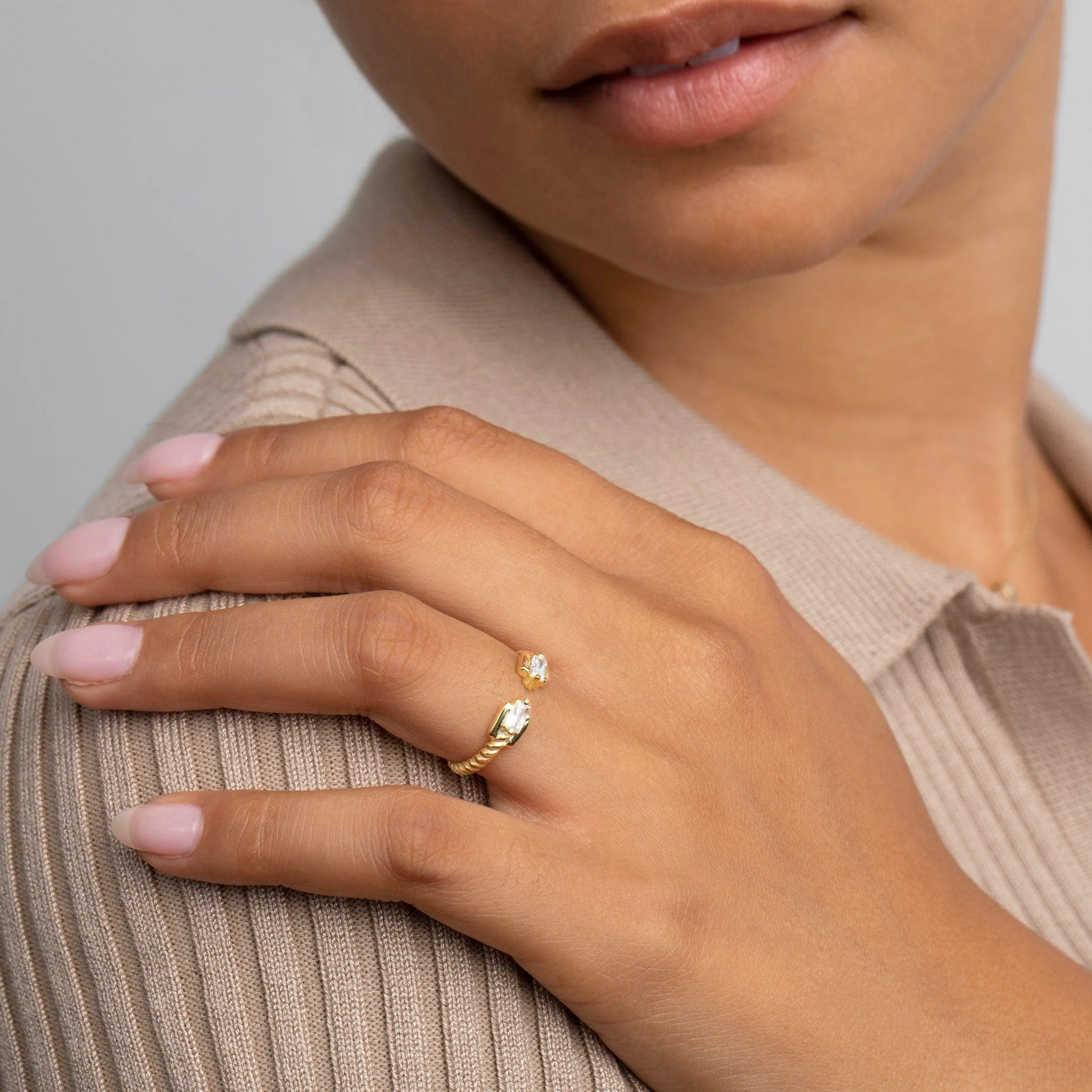 Double Baguette Diamond Ring - 18K Gold Vermeil