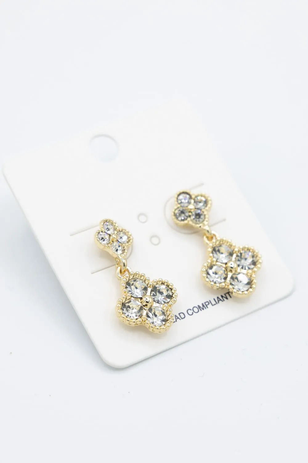 Double Crystal Dangle Clover Earrings | CEC176-GDCRY