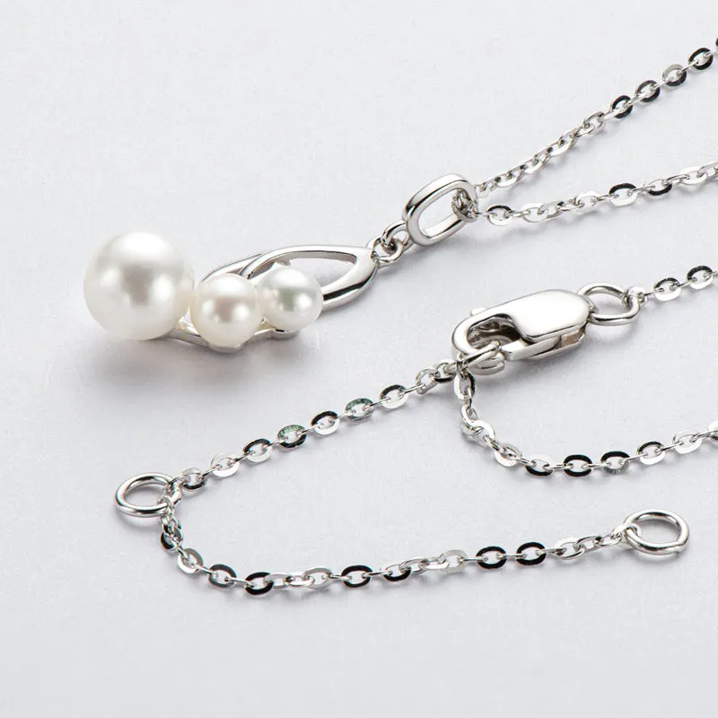 Double Leaves Geniune 3 Pearls Pendant Necklace