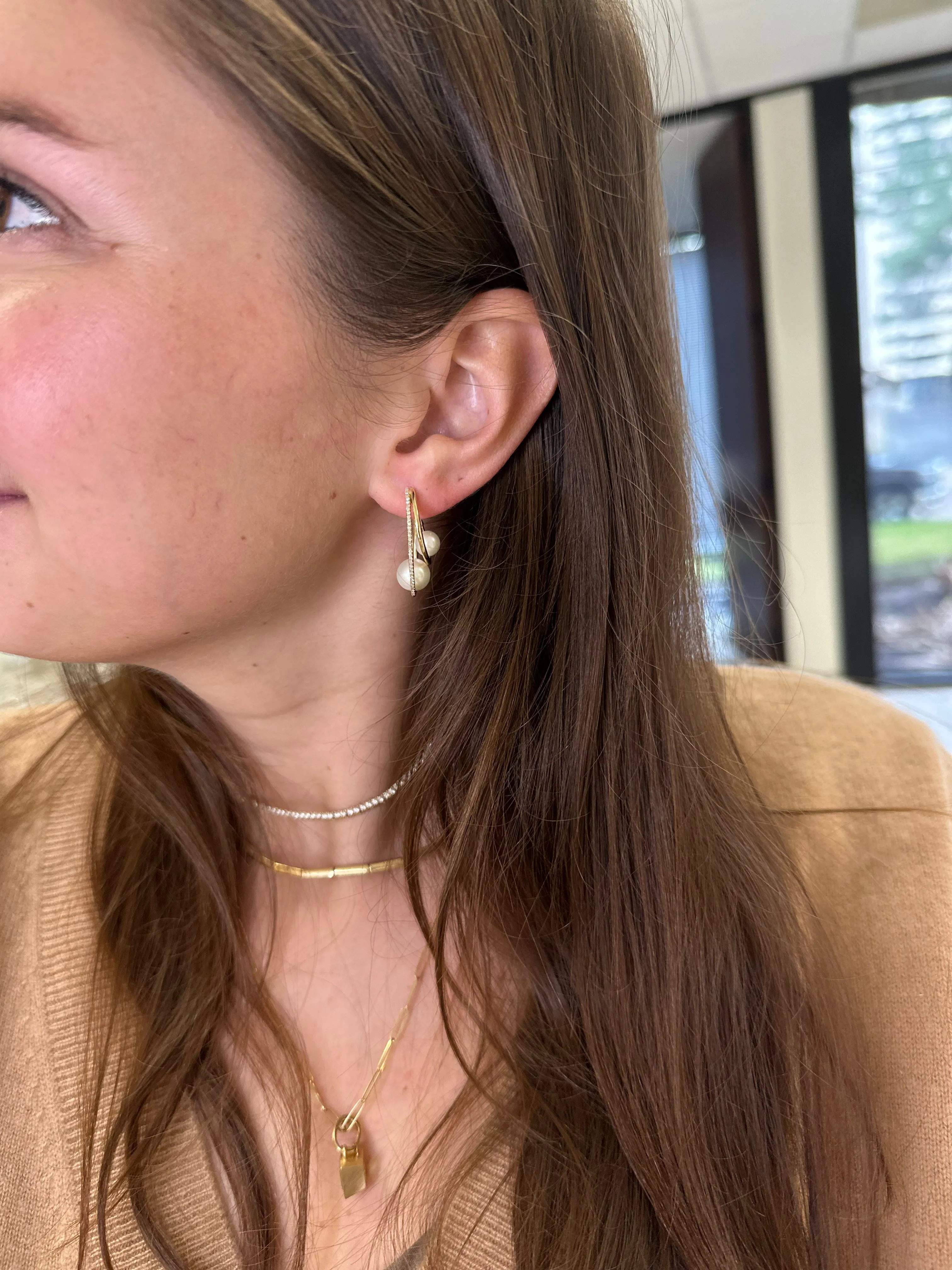 Double Pearl Hoops