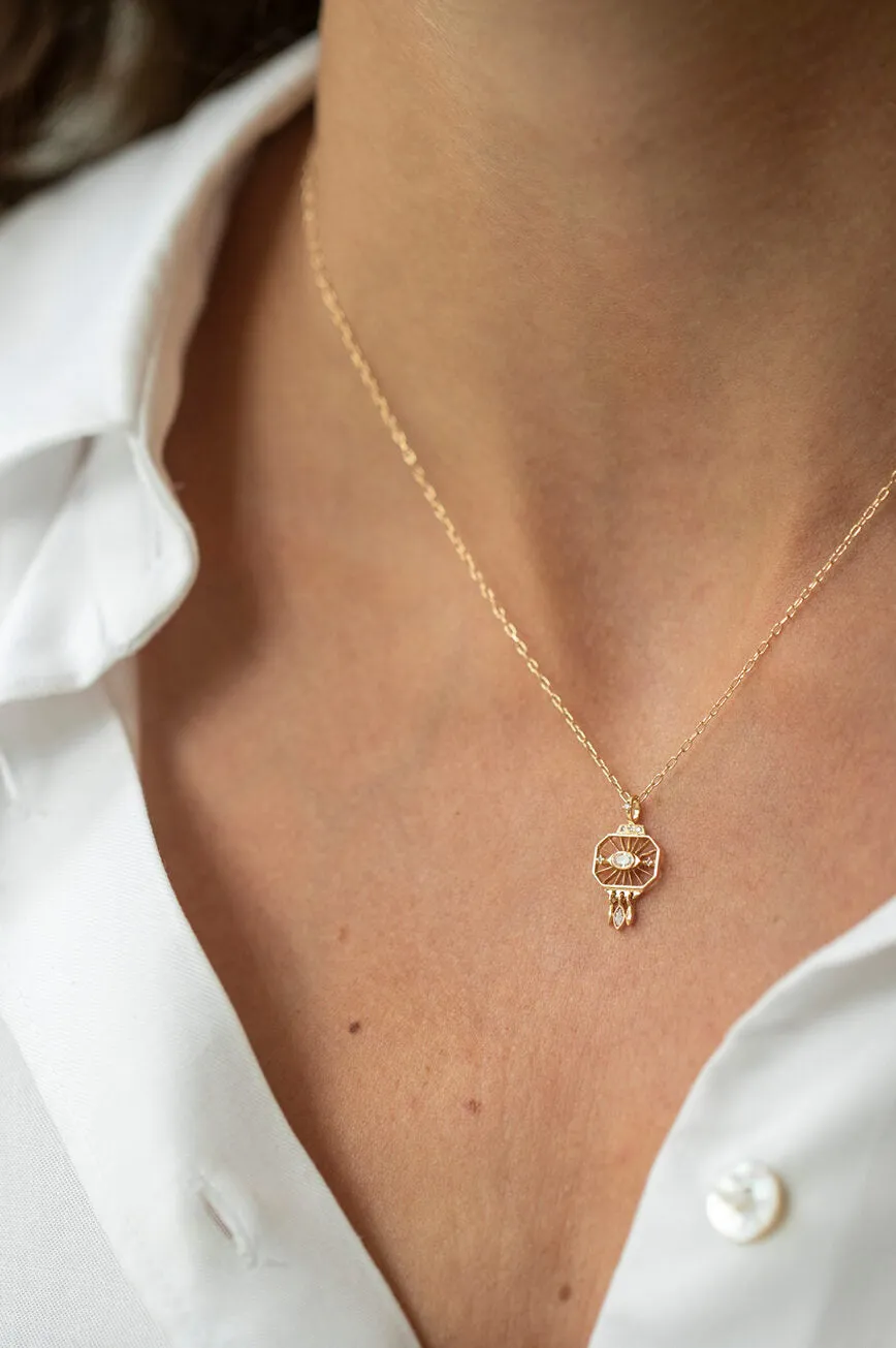 Dream Maker Open Eye Diamond Octagonal Pendant Necklace