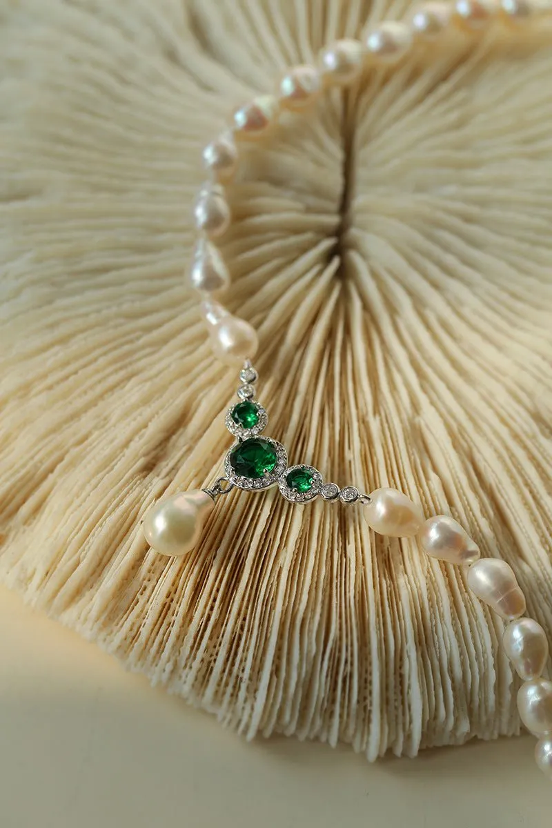 Drop Baroque Pearl Emerald Pendant Necklace