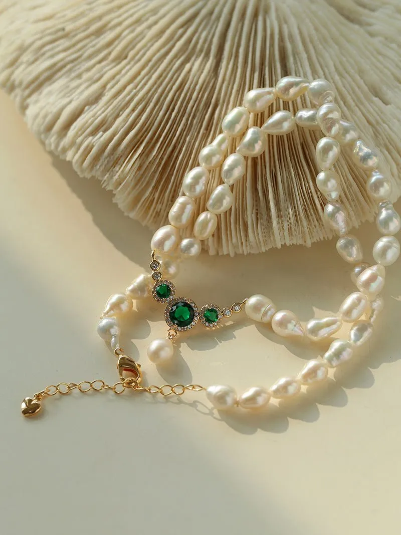 Drop Baroque Pearl Emerald Pendant Necklace