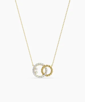Dual Circle Pendant with Diamonds and Rope