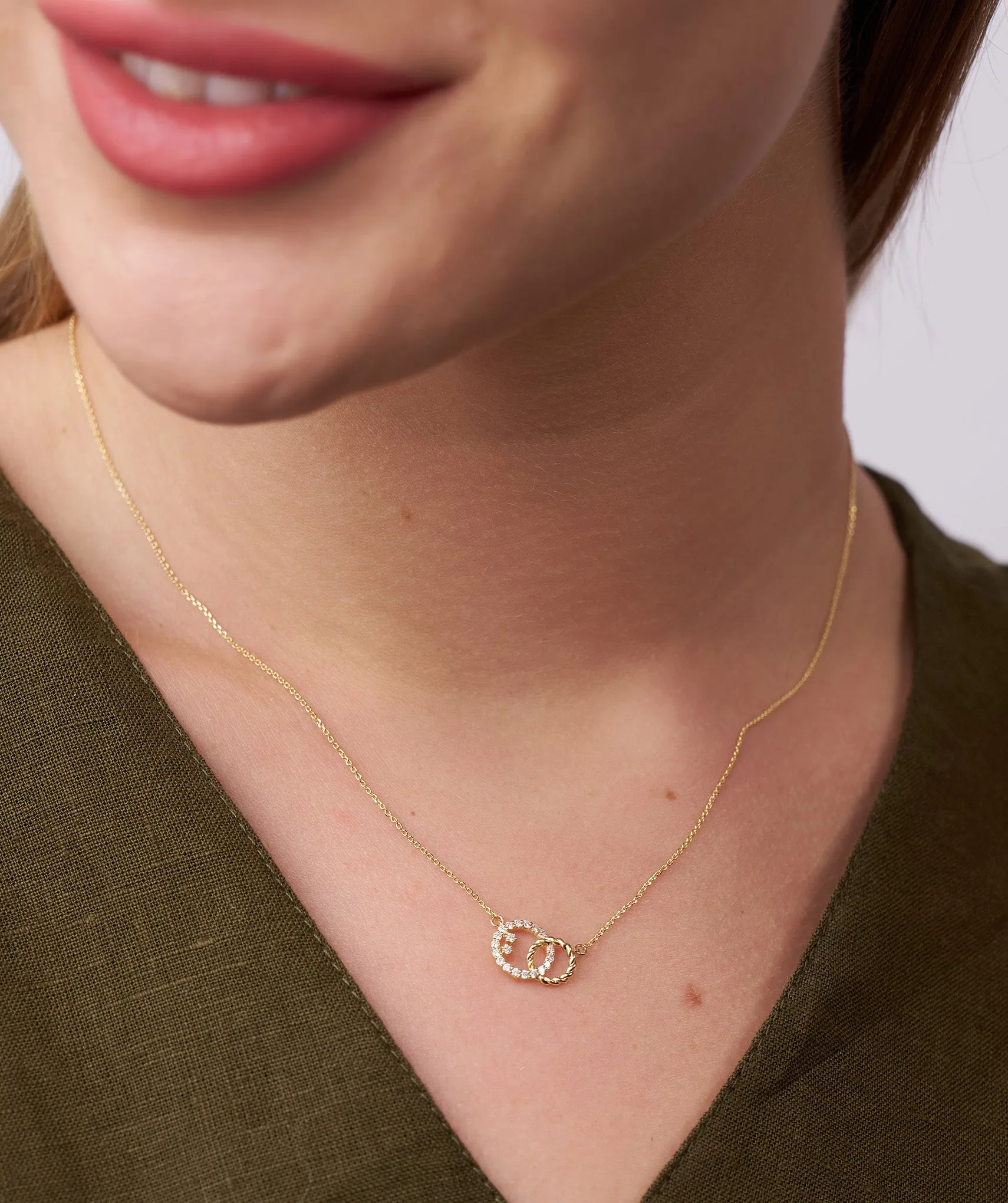 Dual Circle Pendant with Diamonds and Rope
