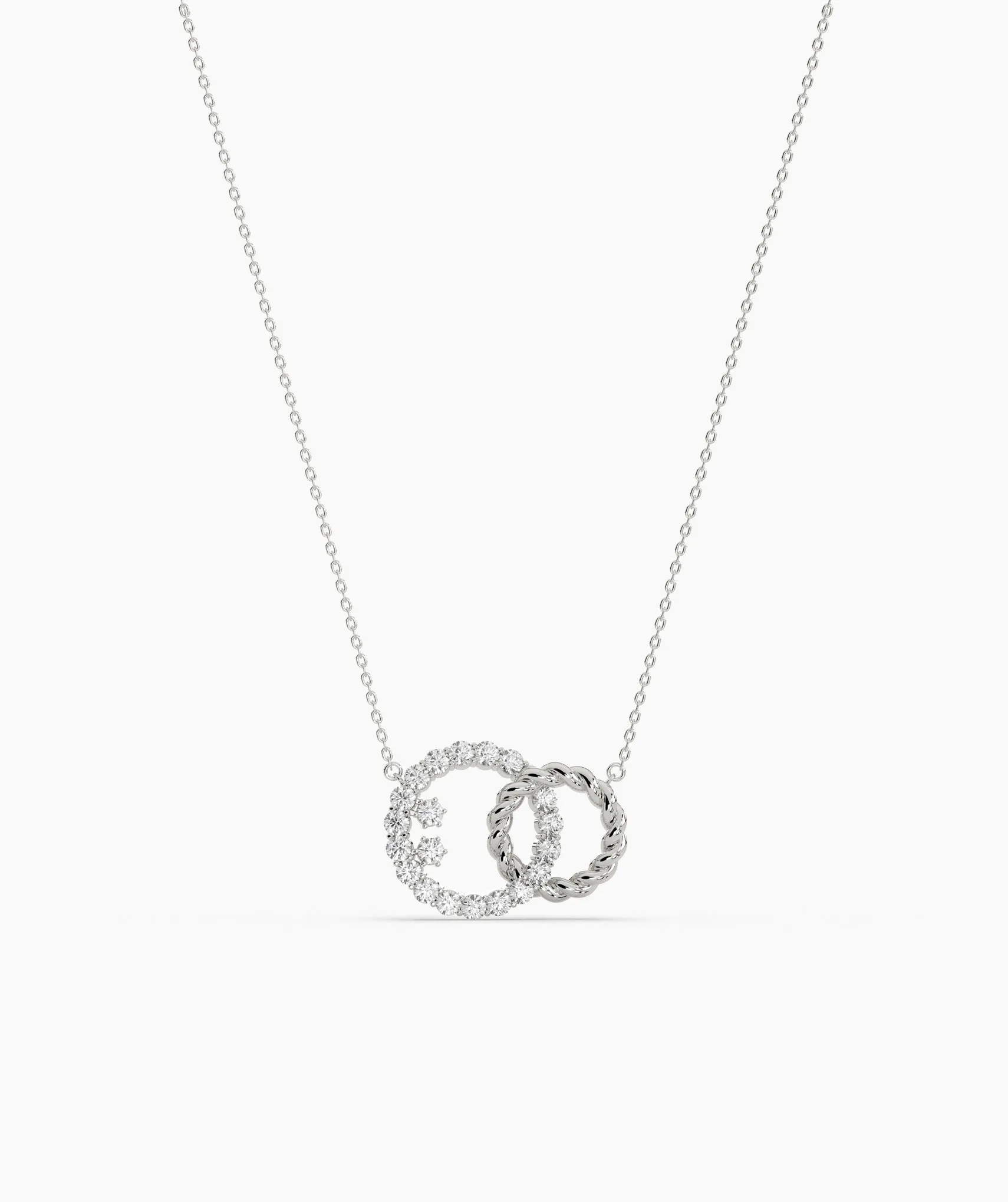 Dual Circle Pendant with Diamonds and Rope