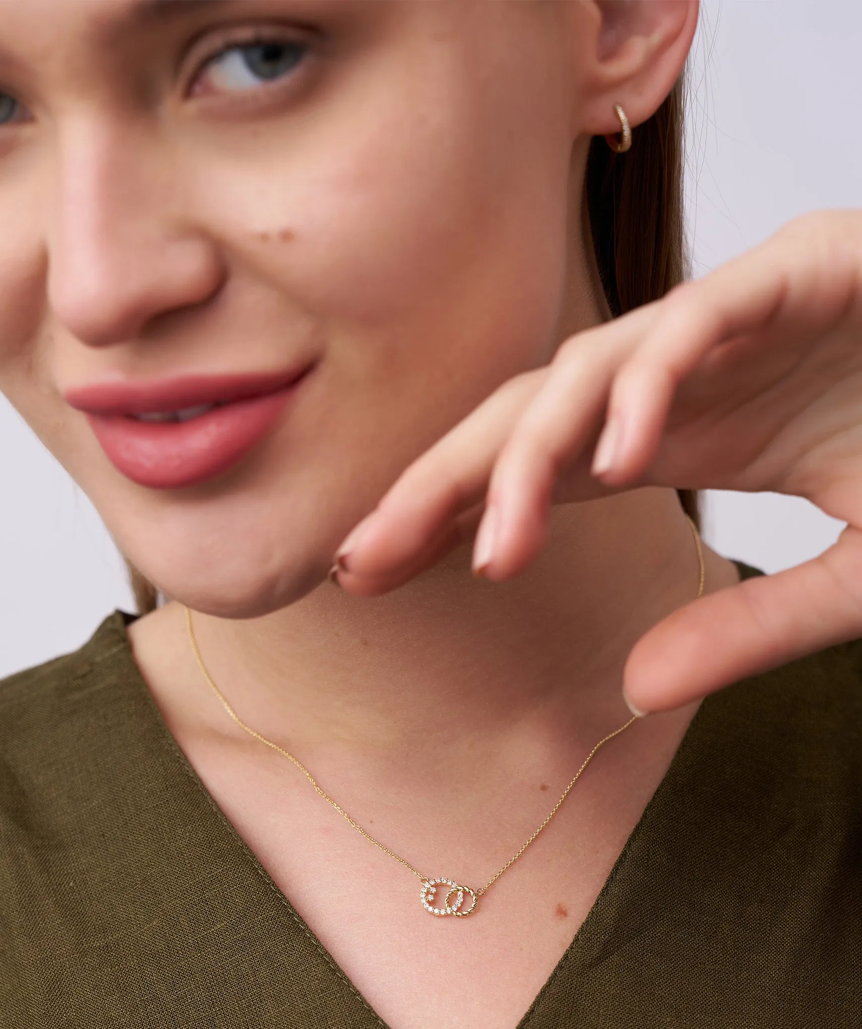 Dual Circle Pendant with Diamonds and Rope