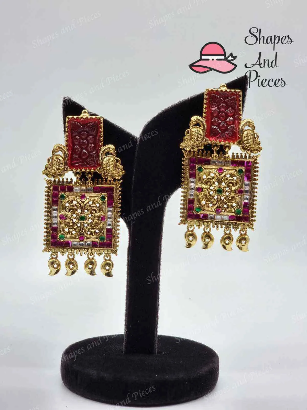 Dual Red Stone  Earrings