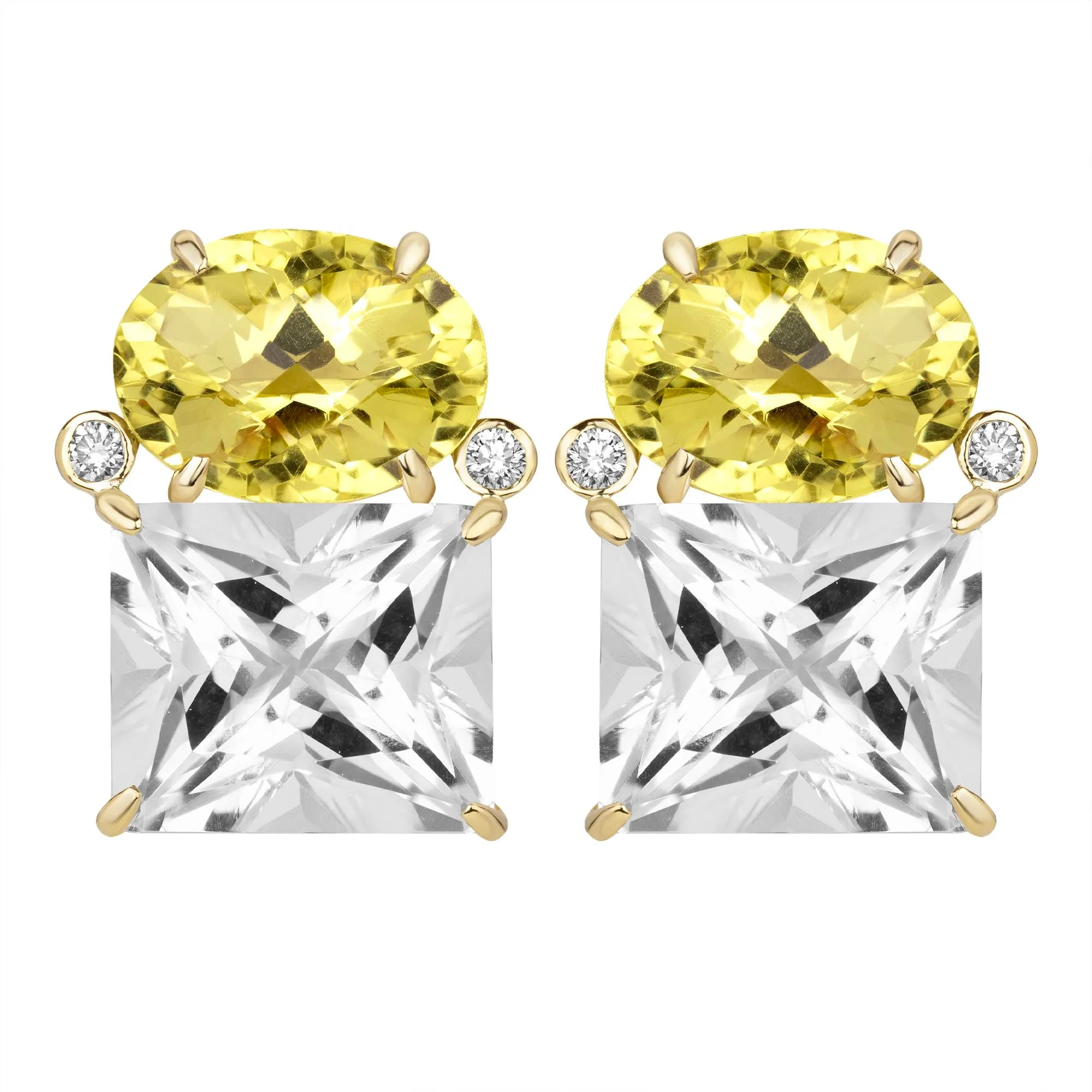 Earrings - Lemon Quartz, Crystal And Diamond