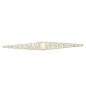 Edwardian natural pearl and diamond bar brooch