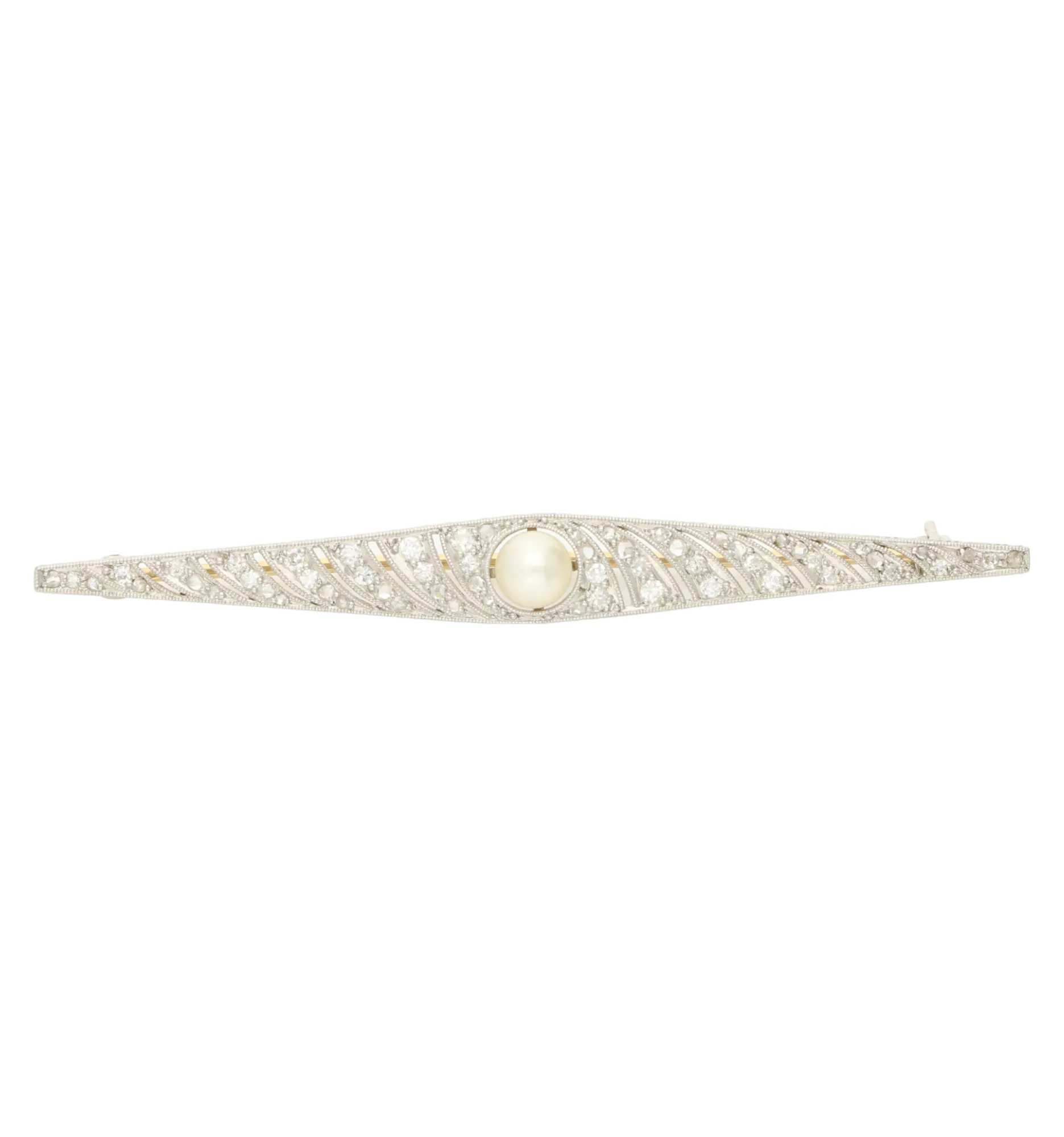 Edwardian natural pearl and diamond bar brooch