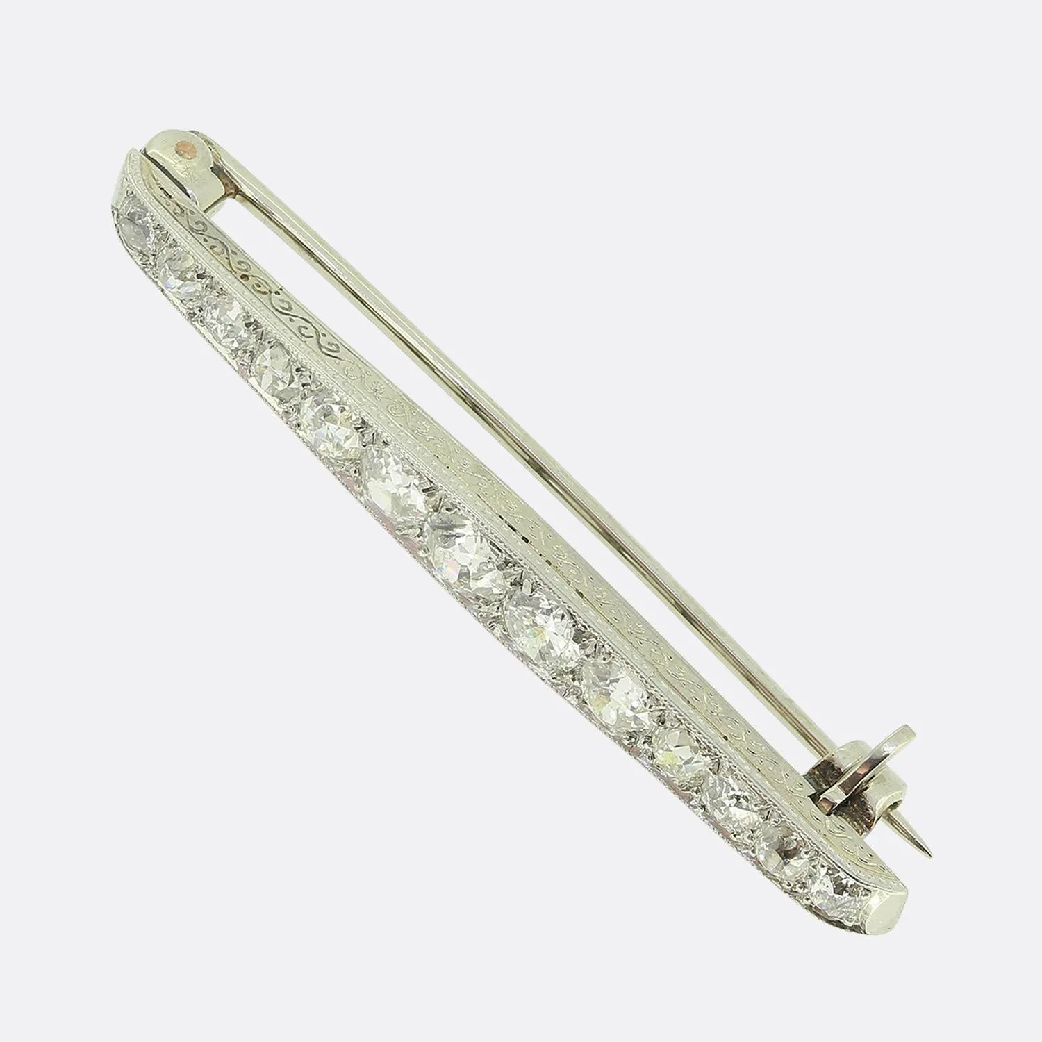 Edwardian Old Cut Diamond Bar Brooch