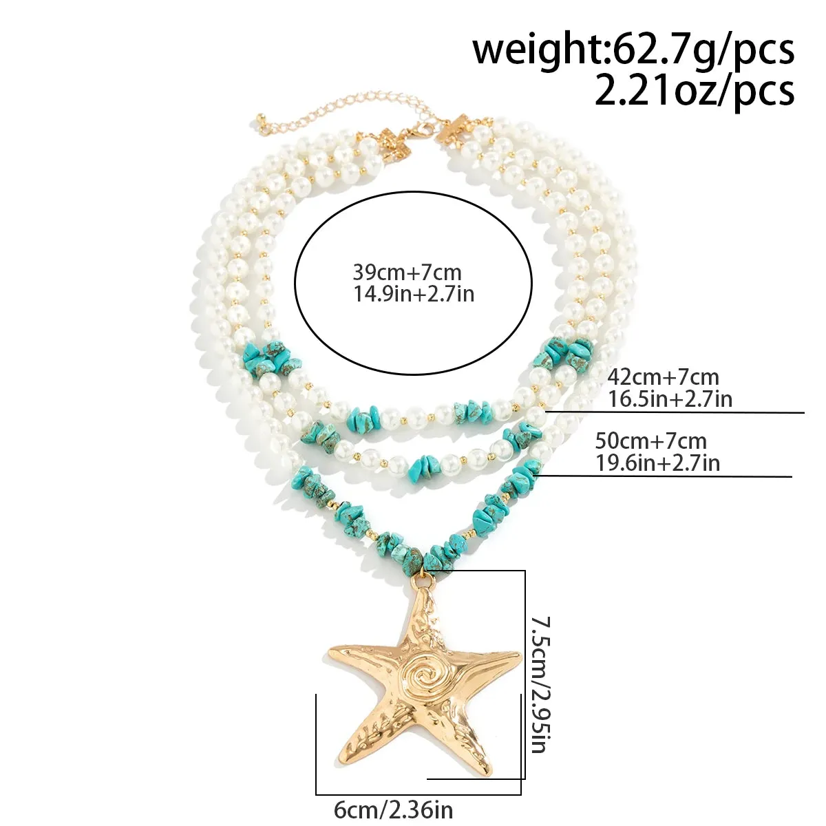 Elegant Big Starfish Star Pendant Pearl Stone Necklace