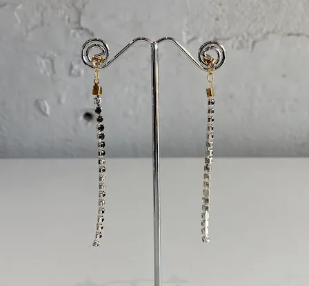 Elphin Lane Diamante Long Earrings Black/Crystal