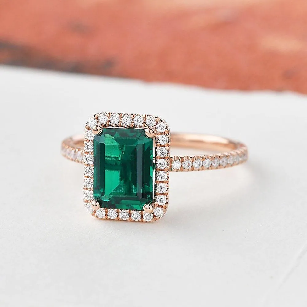 Emerald & Moissanite Rose Gold Ring