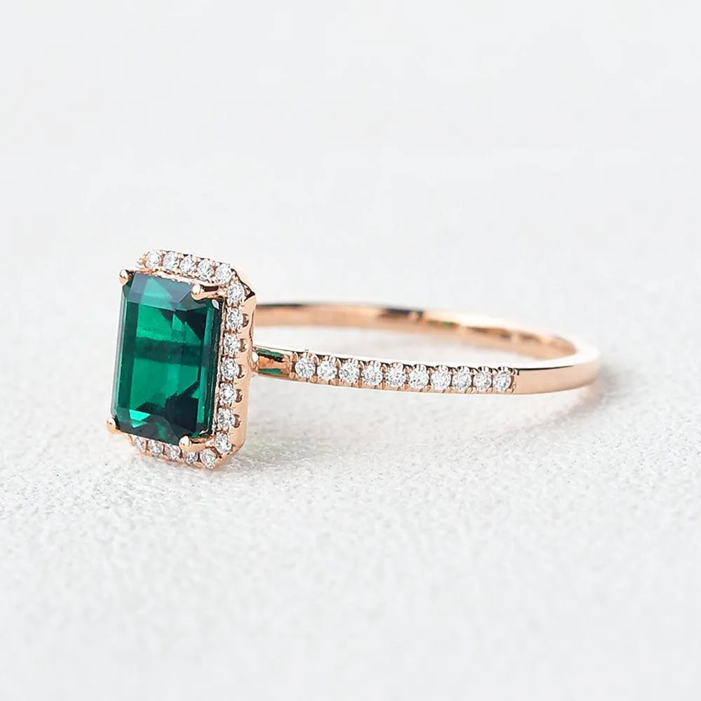 Emerald & Moissanite Rose Gold Ring
