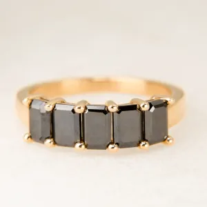Emerald Cut Black Diamond Half-Hoop in 14k Gold