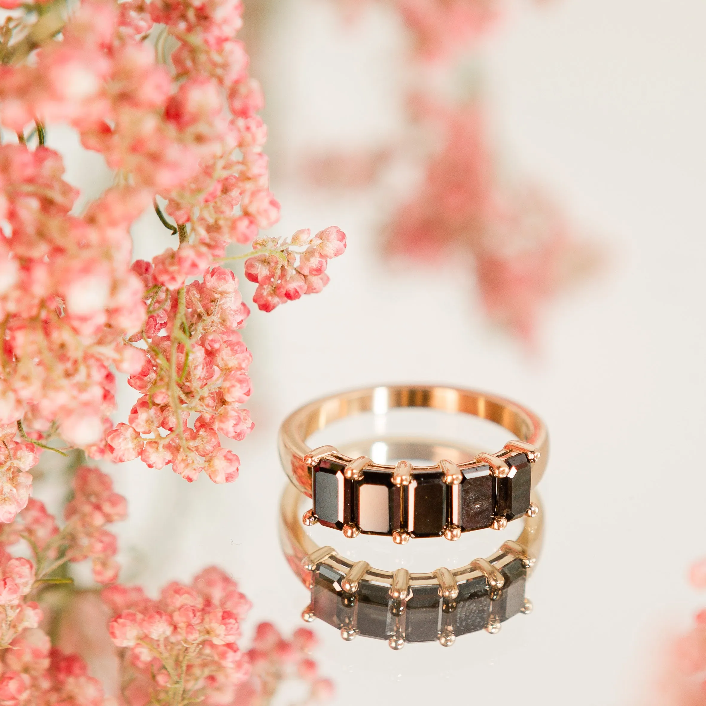 Emerald Cut Black Diamond Half-Hoop in 14k Gold