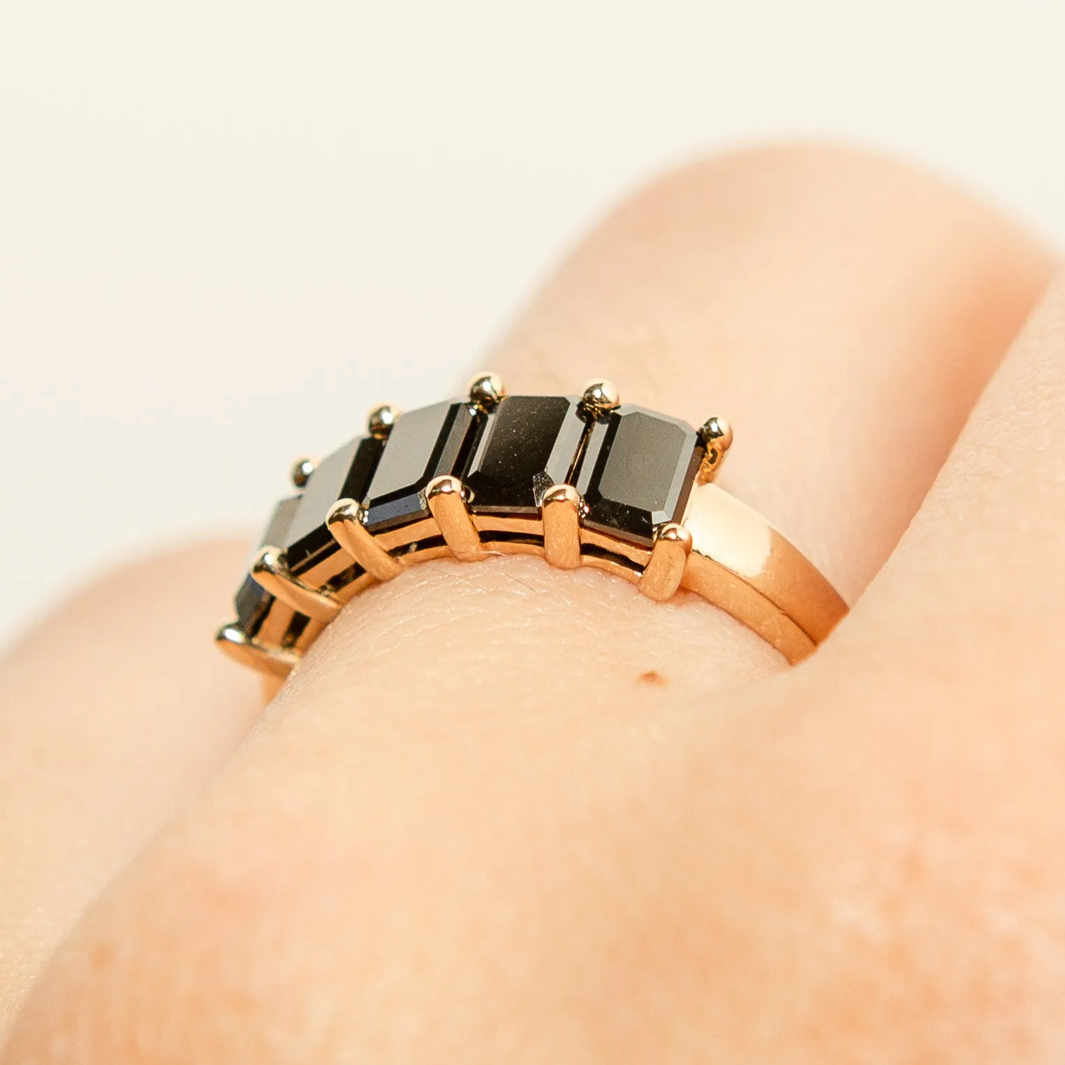 Emerald Cut Black Diamond Half-Hoop in 14k Gold