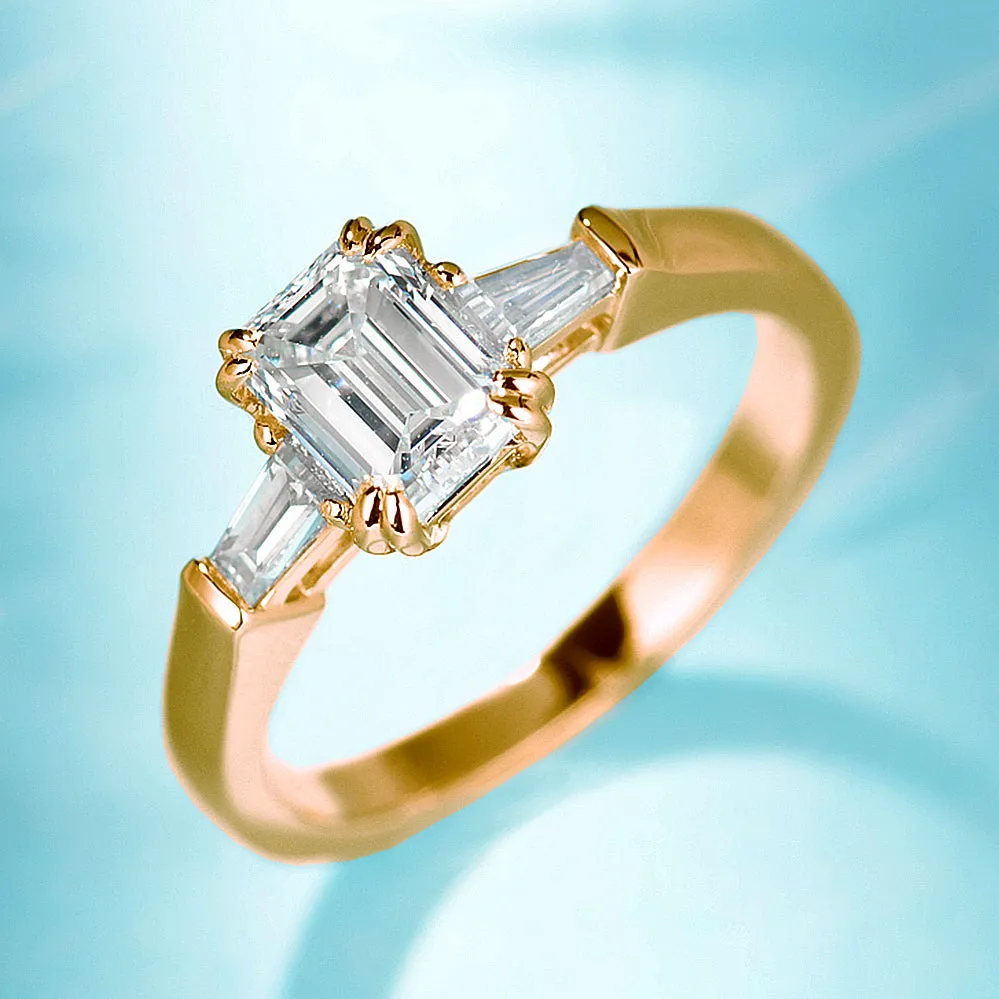 Emerald Cut Lab-Grown Diamond Three Stone Engagement Ring