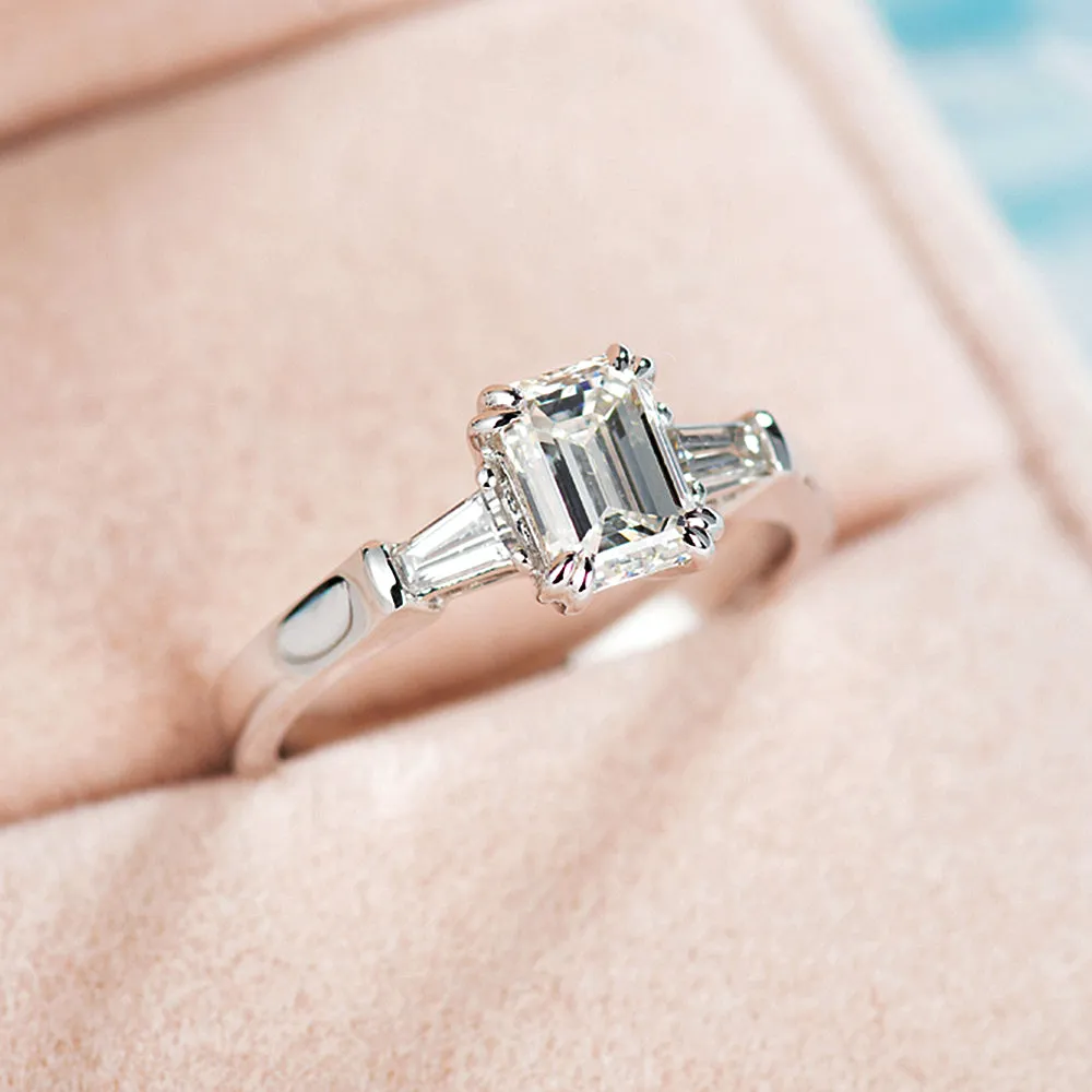 Emerald Cut Lab-Grown Diamond Three Stone Engagement Ring
