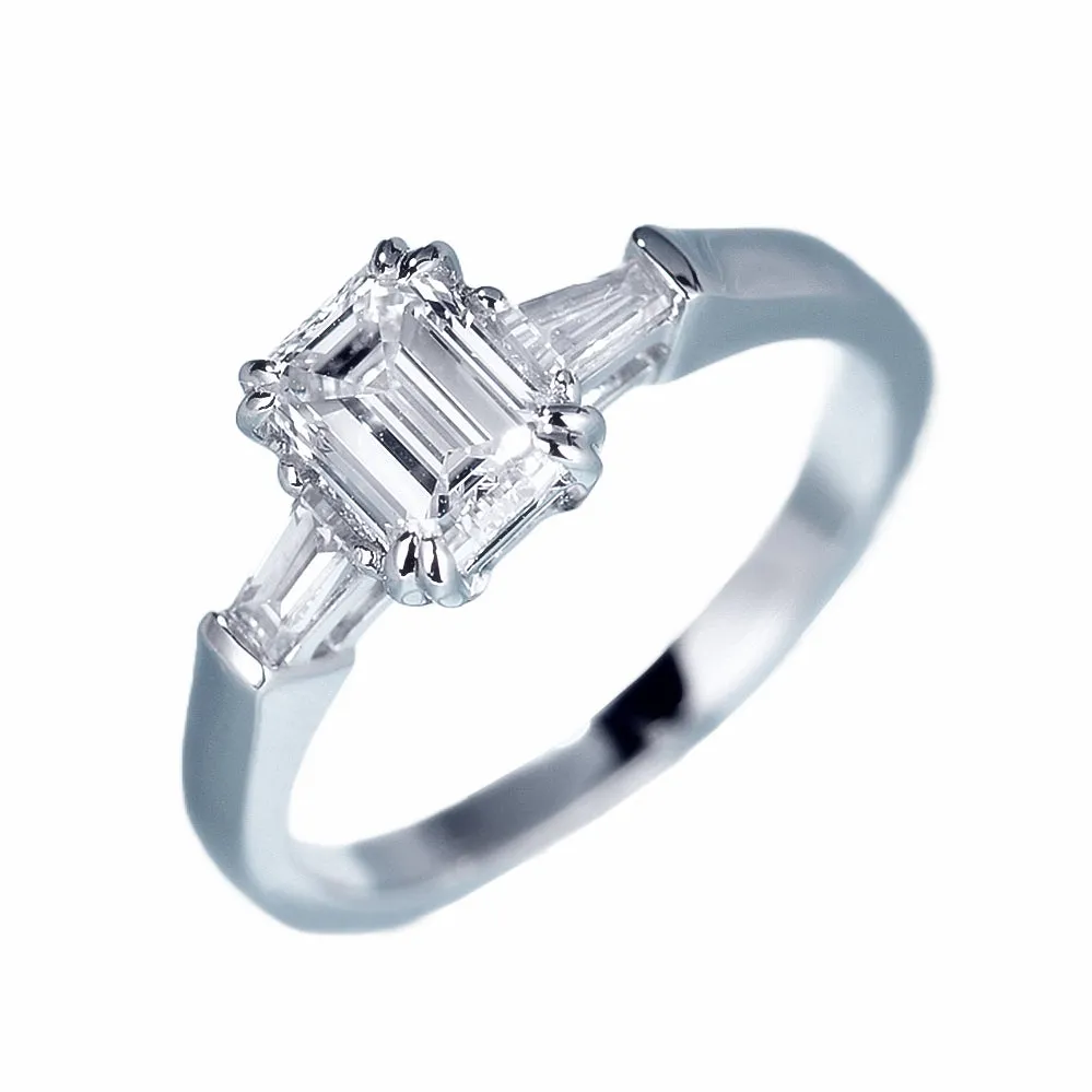 Emerald Cut Lab-Grown Diamond Three Stone Engagement Ring