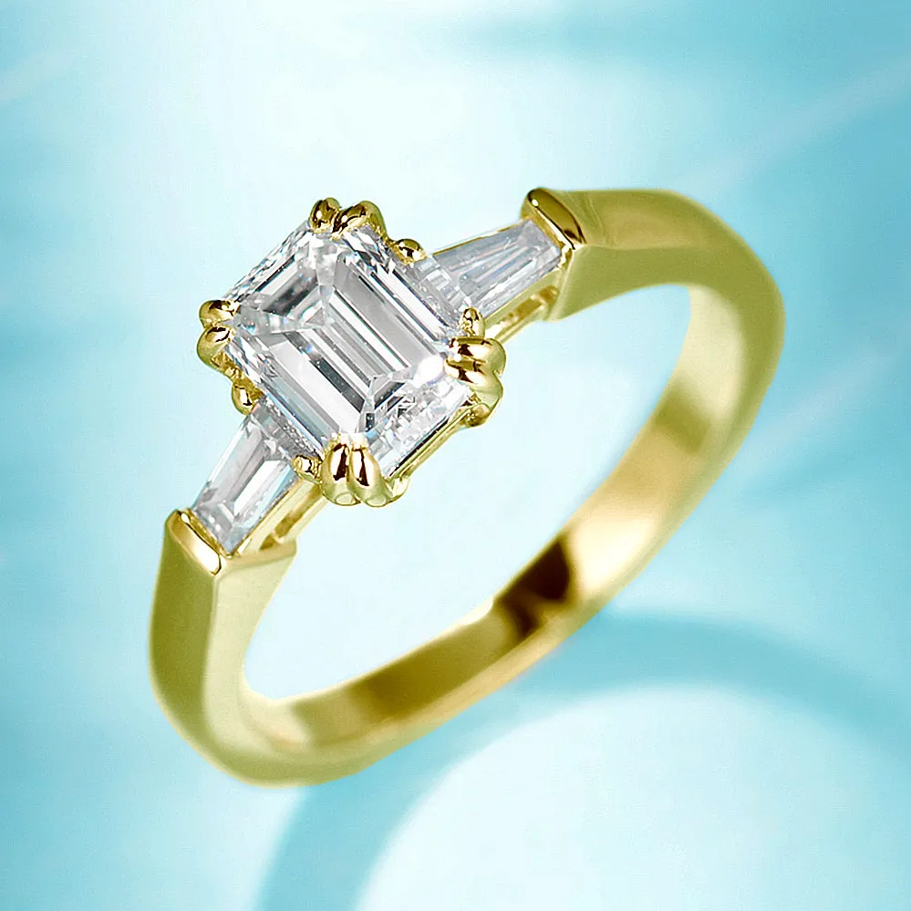 Emerald Cut Lab-Grown Diamond Three Stone Engagement Ring